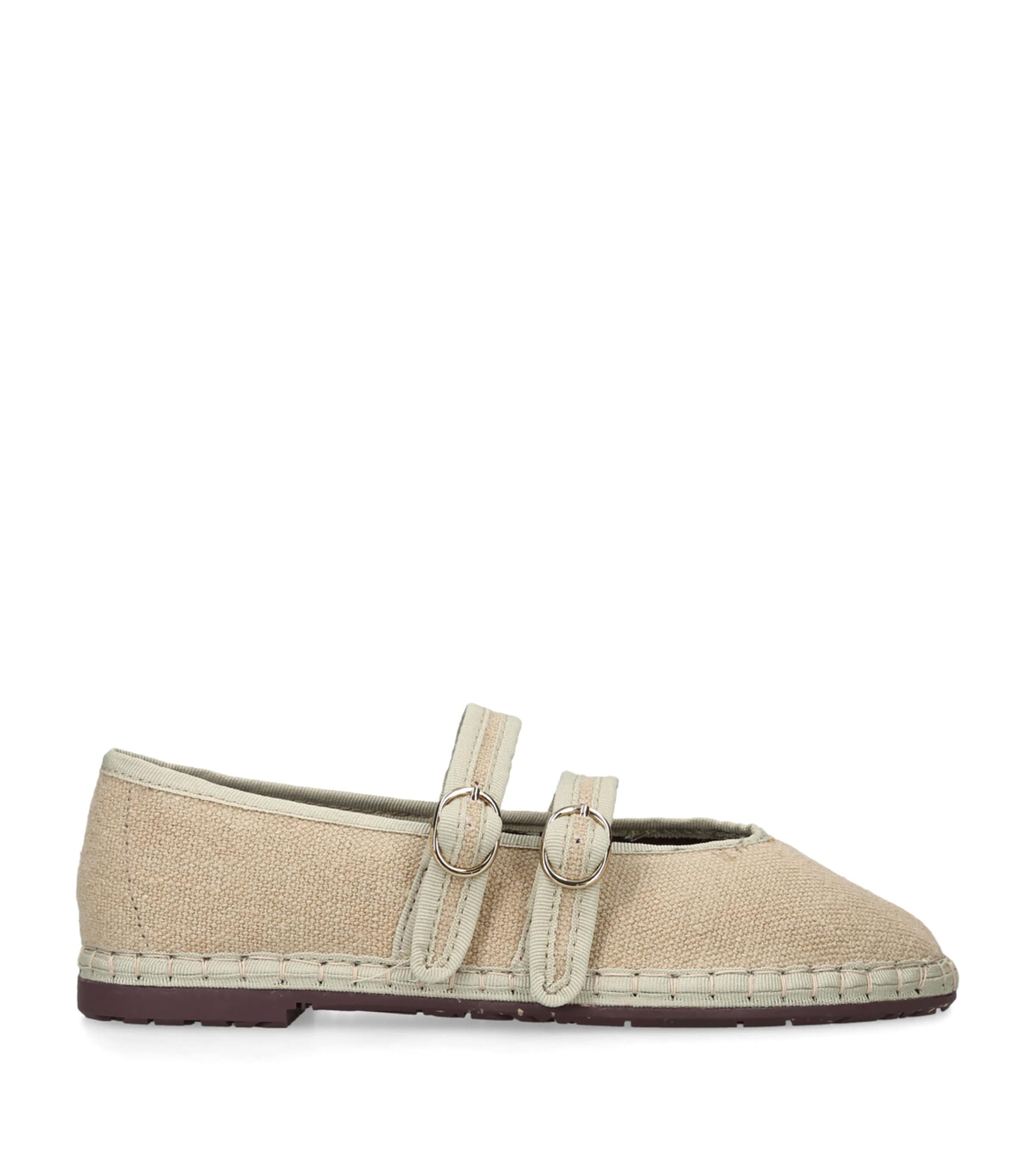 Flabelus Linen-Blend Claire Mary Janes Beige Comb