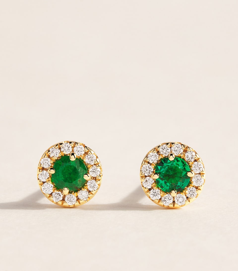 Suzanne Kalan Mini Yellow Gold, Diamond and Emerald Bold Stud Earrings Yg/emer