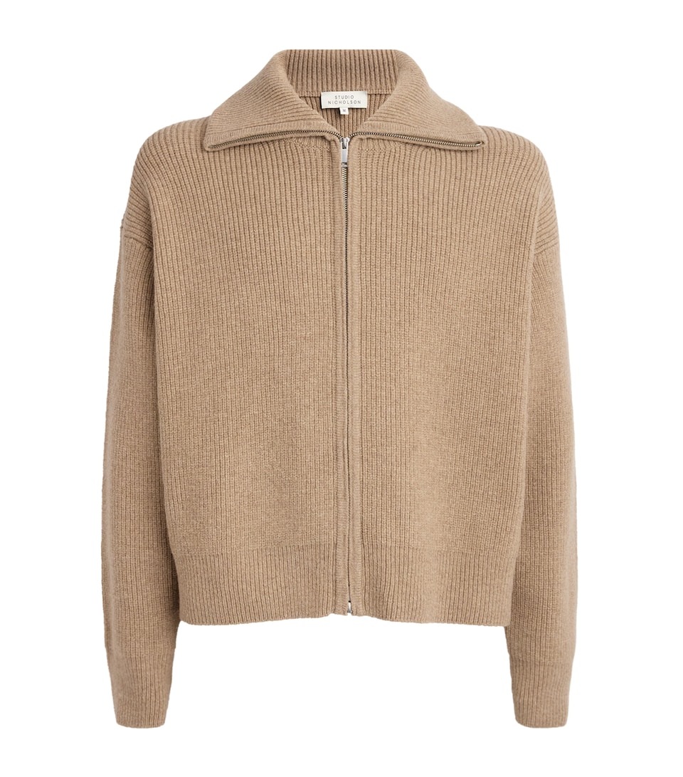 Studio Nicholson Mens Merino Sandos Zip-Up Cardigan Oatmeal