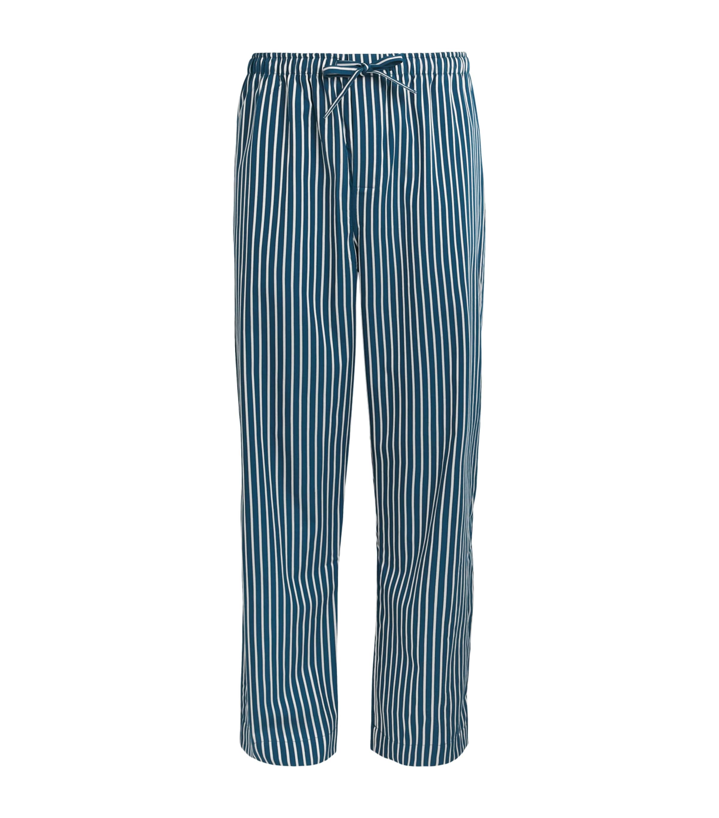 Derek Rose Mens Cotton Stripe Royal Lounge Trousers Blu
