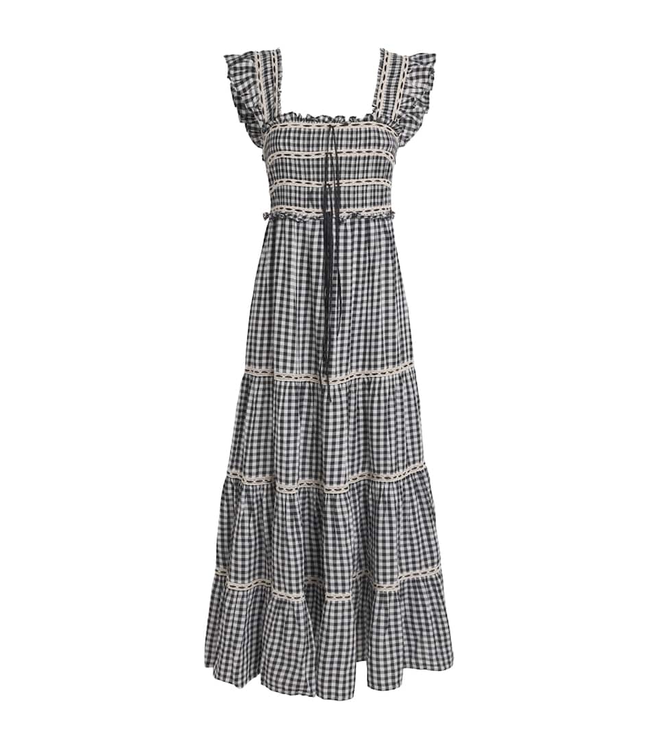 Rixo Womens Cotton Check Chandra Midi Dress Beth Check Black