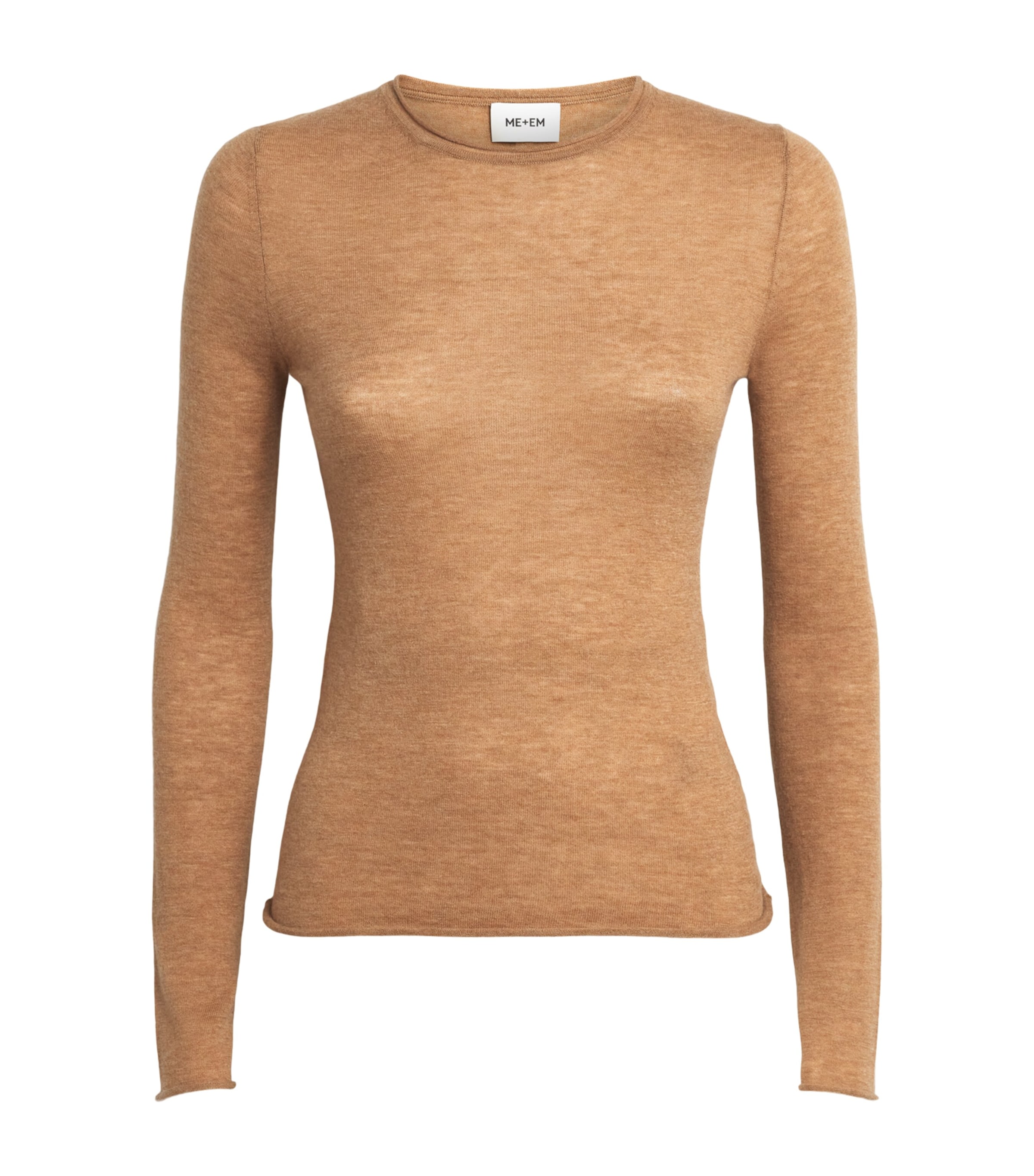 ME+EM Womens Merino Wool-Cashmere Barely There Top Dark Camel Melange
