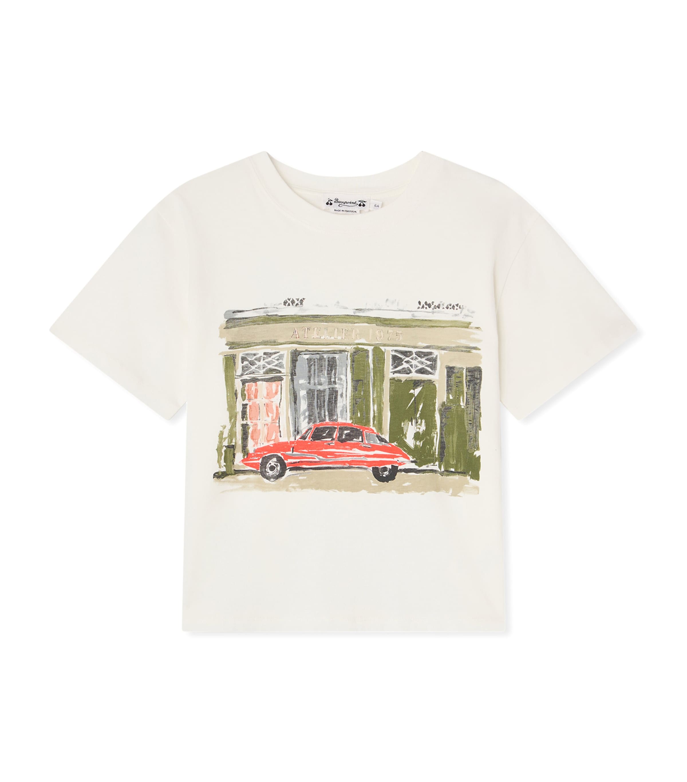 Bonpoint Cotton Car Graphic T-Shirt (4-8 Years) Upb Blanc Lait