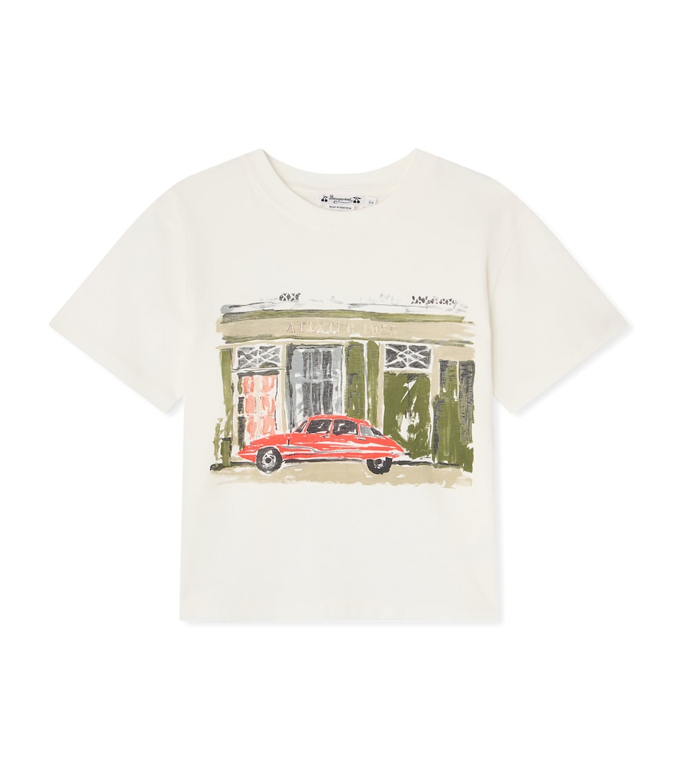Bonpoint Cotton Car Graphic T-Shirt (4-8 Years) Upb Blanc Lait