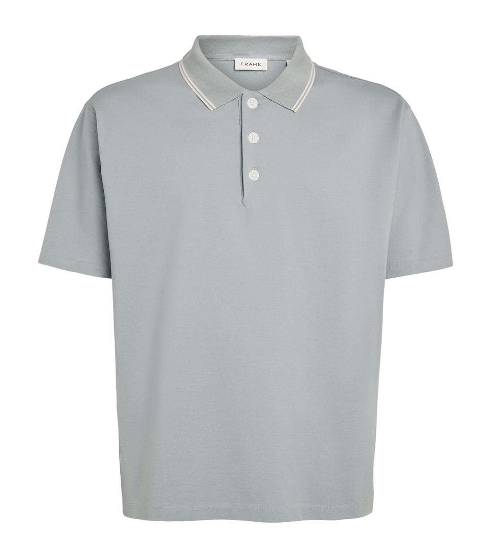 FRAME Mens Cotton Piqué Polo Shirt Blue Grey