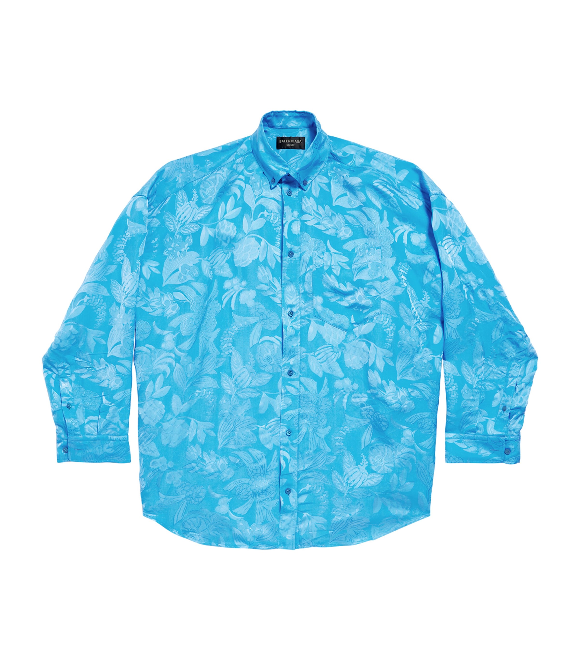 Floral-Jacquard Cocoon Long-Sleeve Shirt