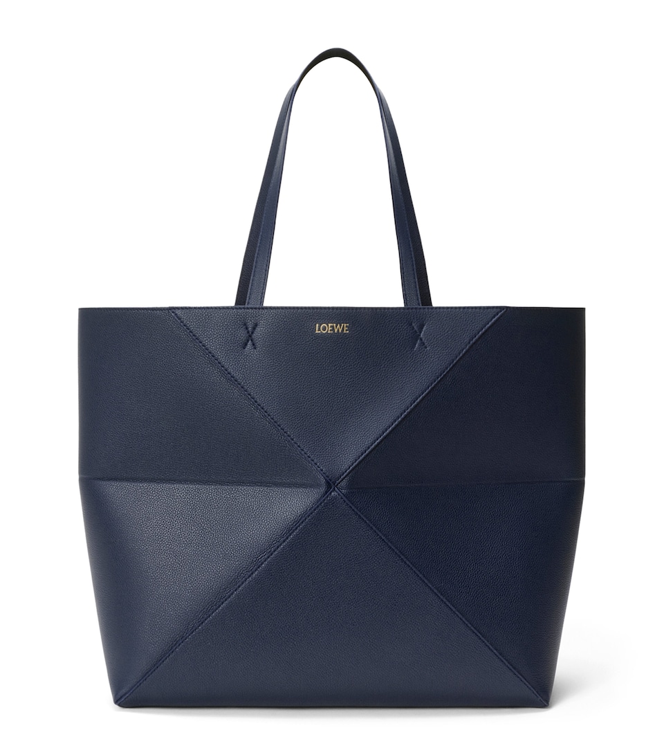 LOEWE Womens Medium Leather Puzzle Fold Tote Bag Deep Navy
