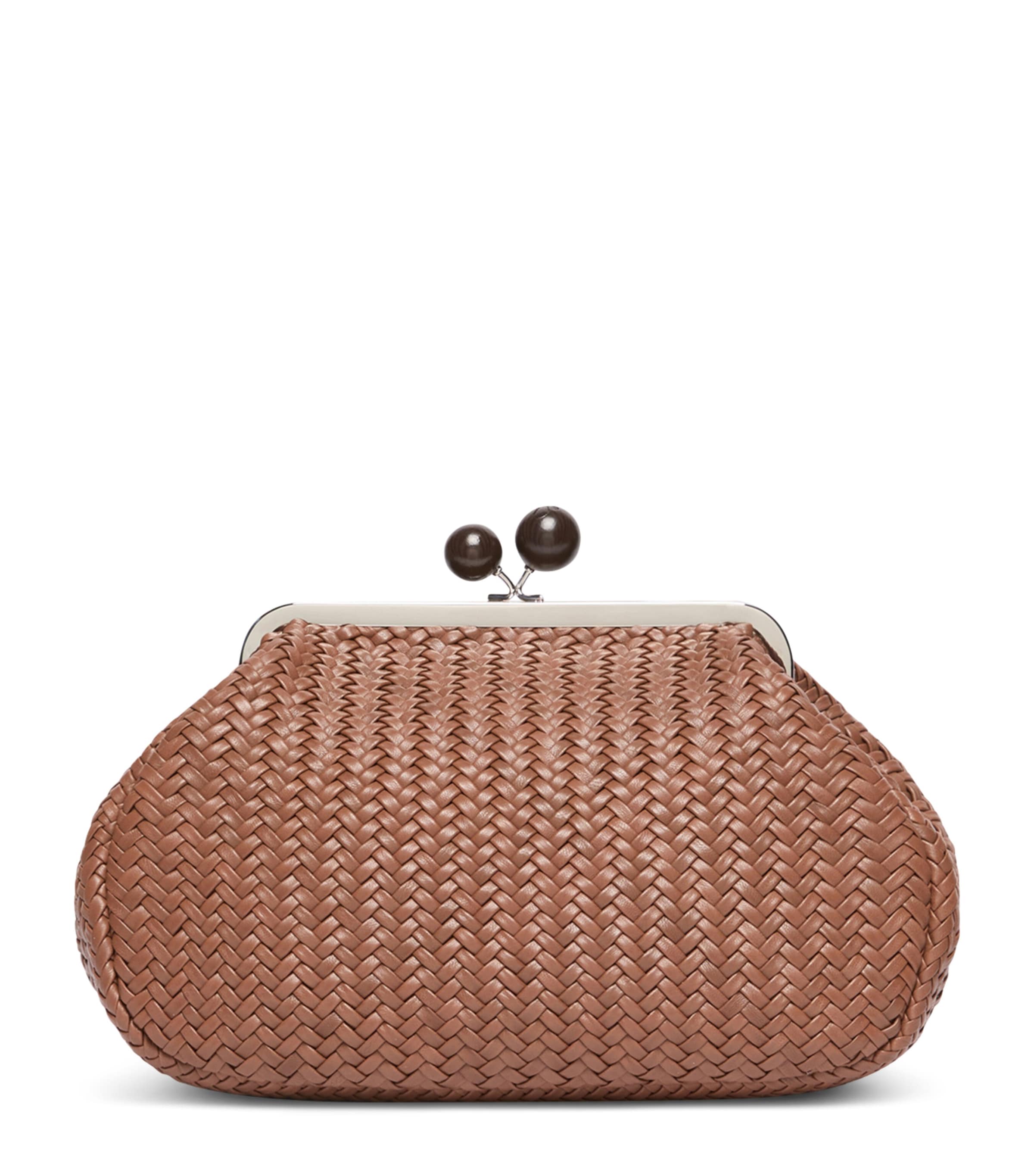 Weekend Max Mara Leather Woven Pasticcino Clutch Bag Tobacco