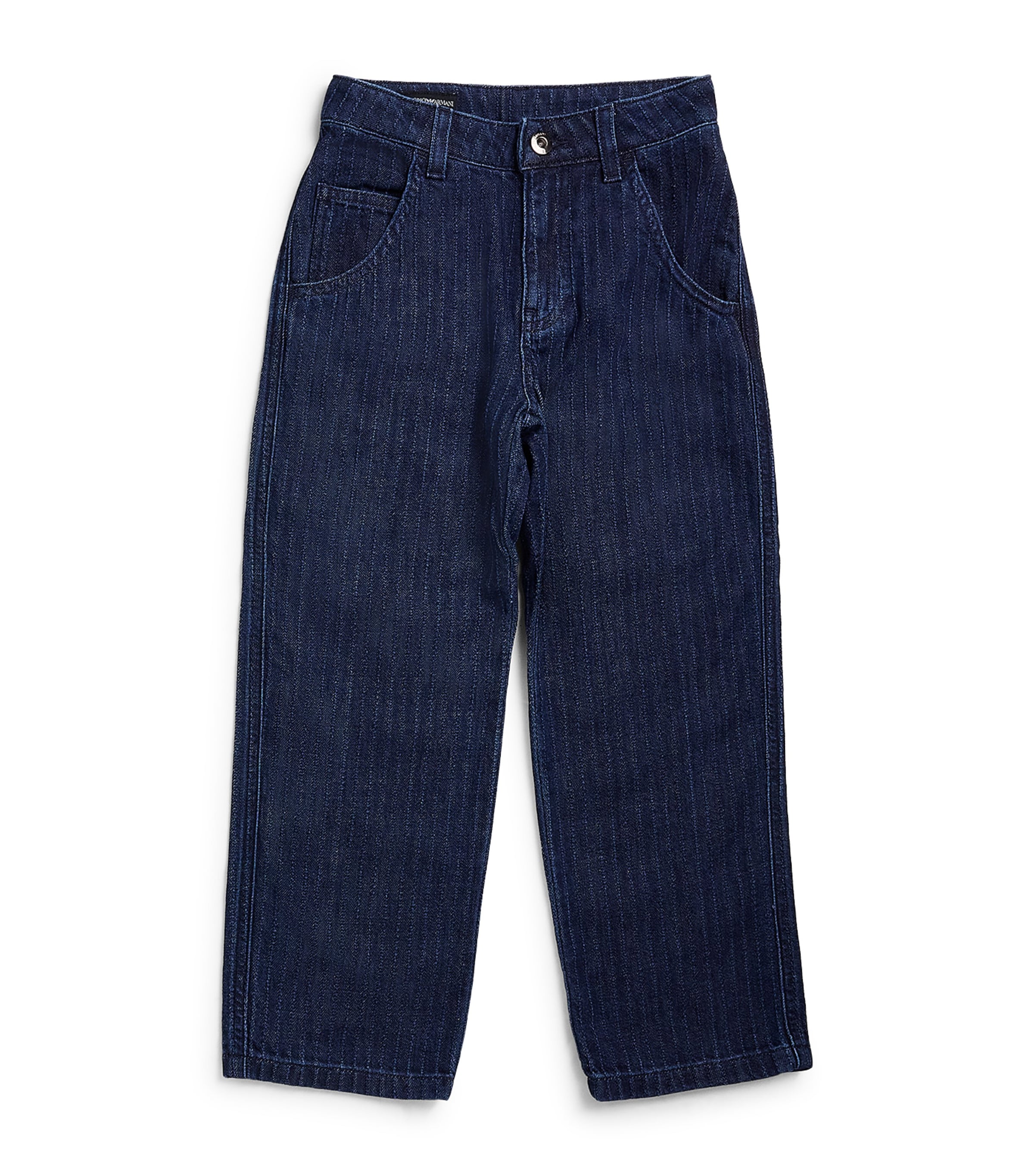 Emporio Armani Kids Embroidered Patch Straight Jeans (4-16 Years) Drk Blu Strpd Denim