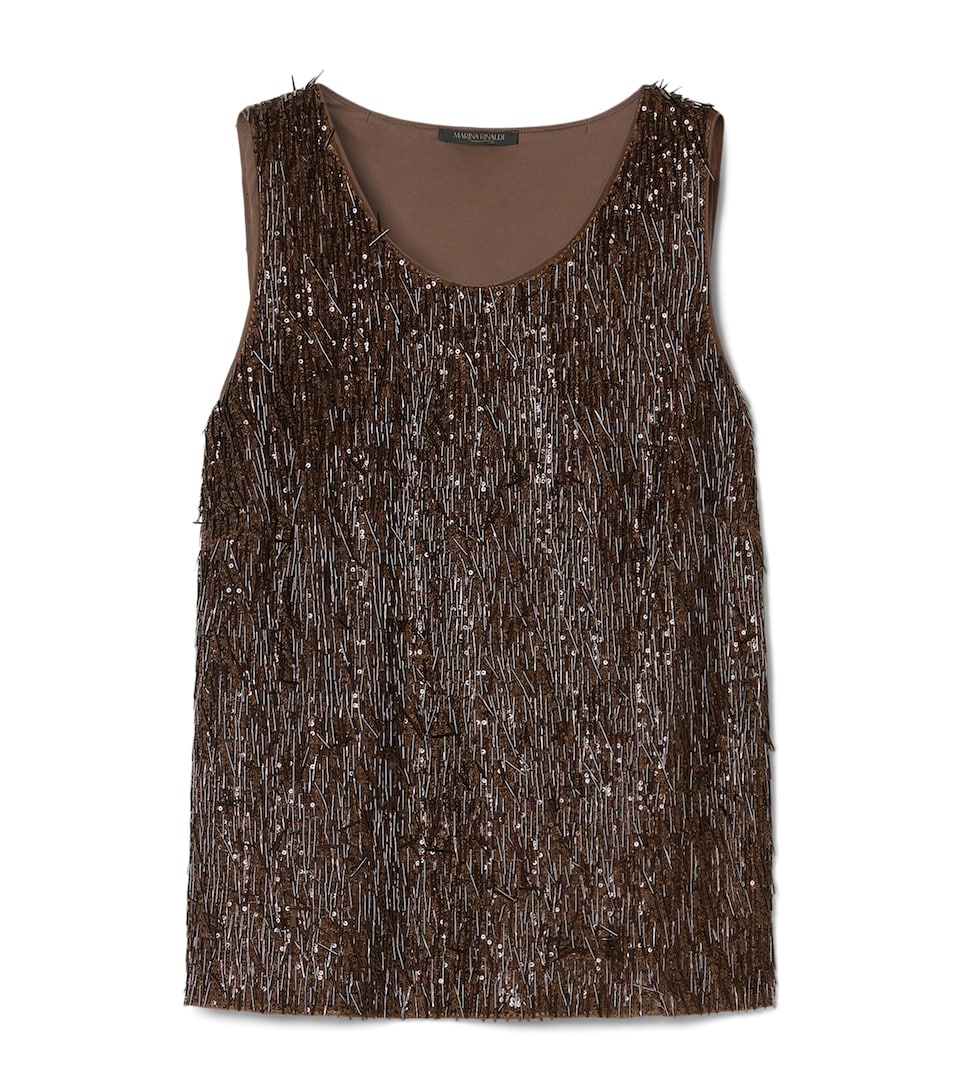 Marina Rinaldi Womens Embroidered Tulle Sleeveless Top Cocoa