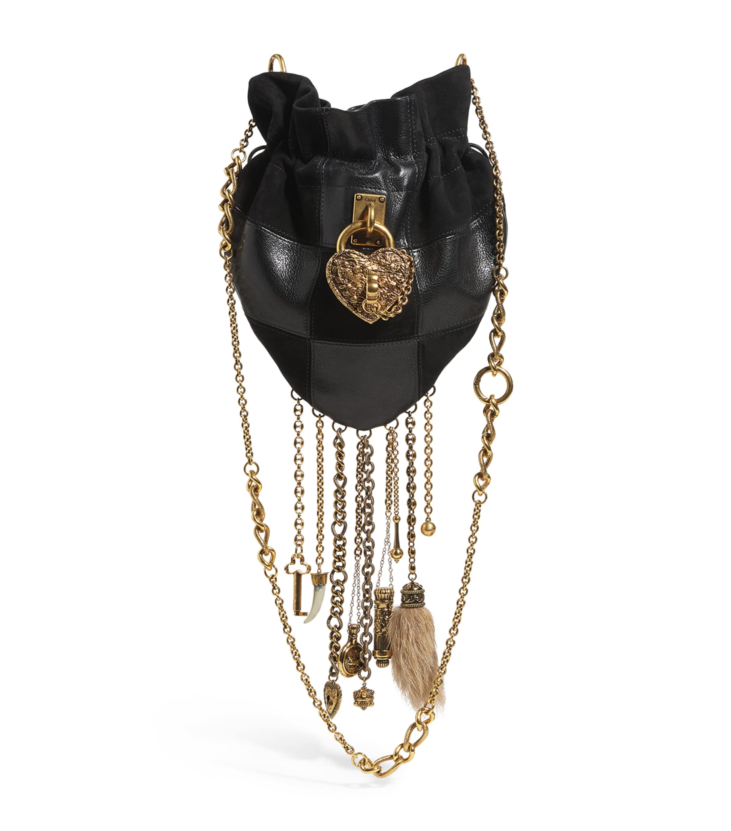 Patchwork-Leather Charms Cross-Body Bag