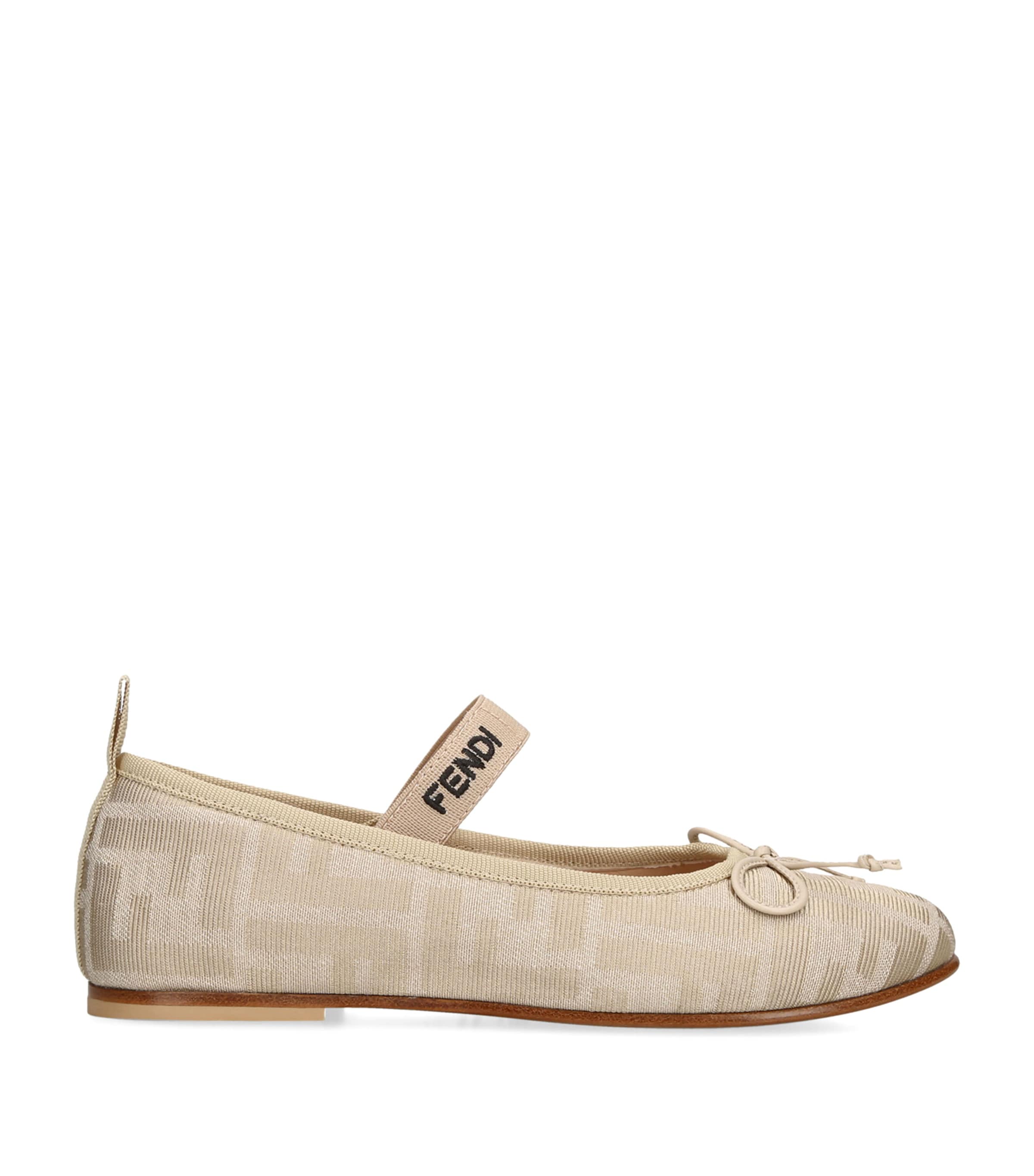 Fendi Kids Monogram-Strap Ballet Flats Beige