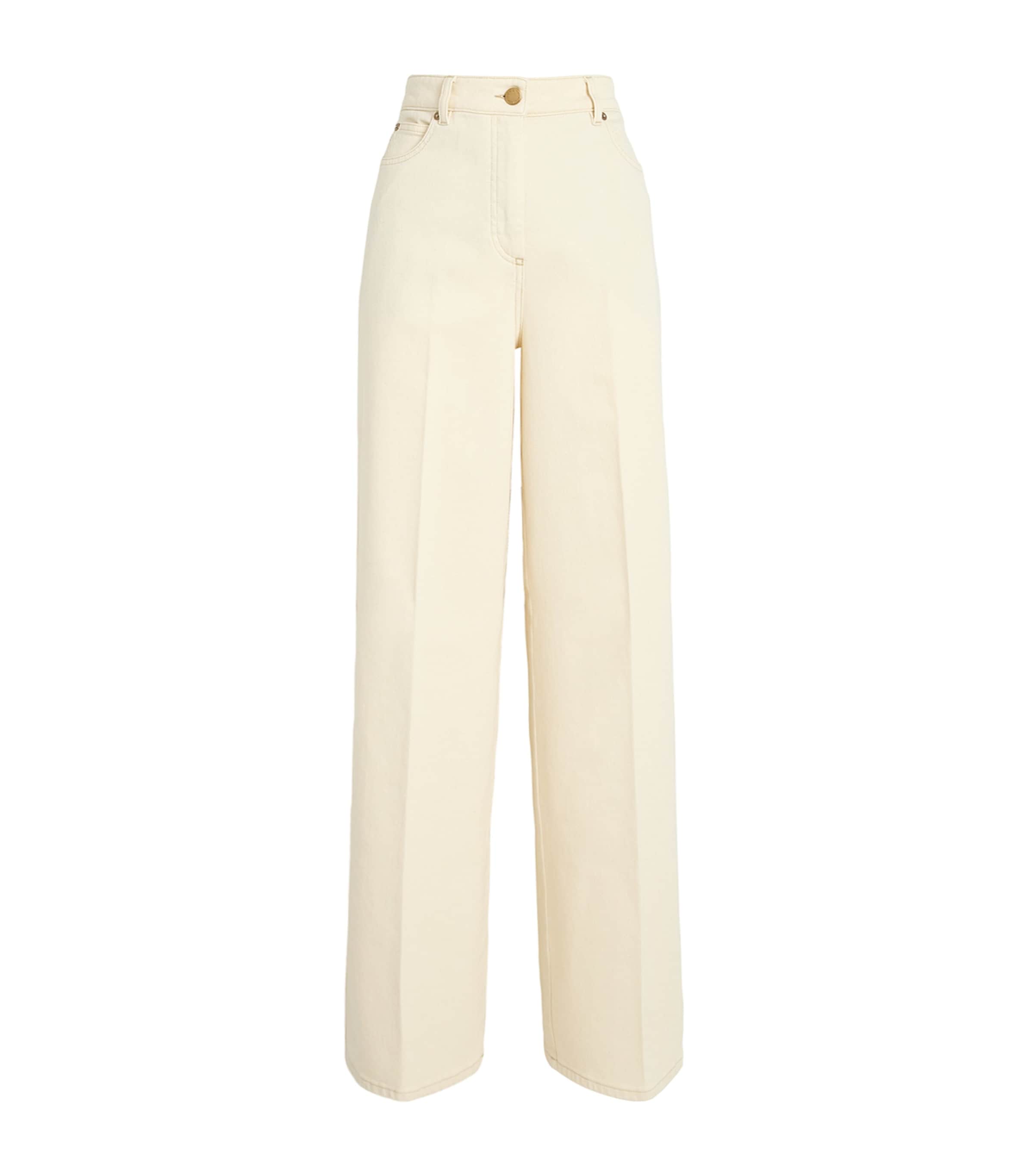 Agnona Womens Cotton-Cashmere Straight Jeans Beige Ecru