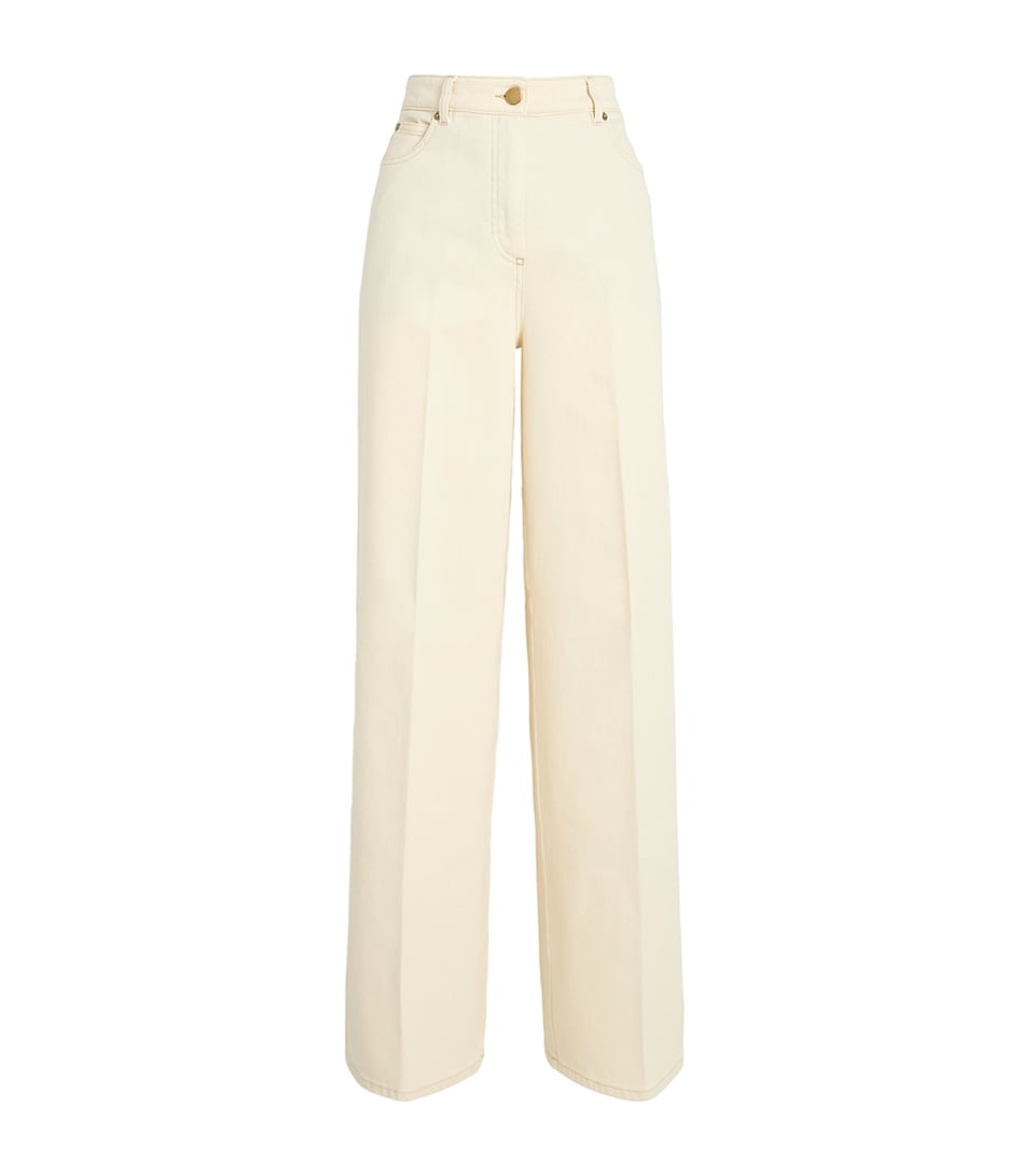 Agnona Womens Cotton-Cashmere Straight Jeans Beige Ecru