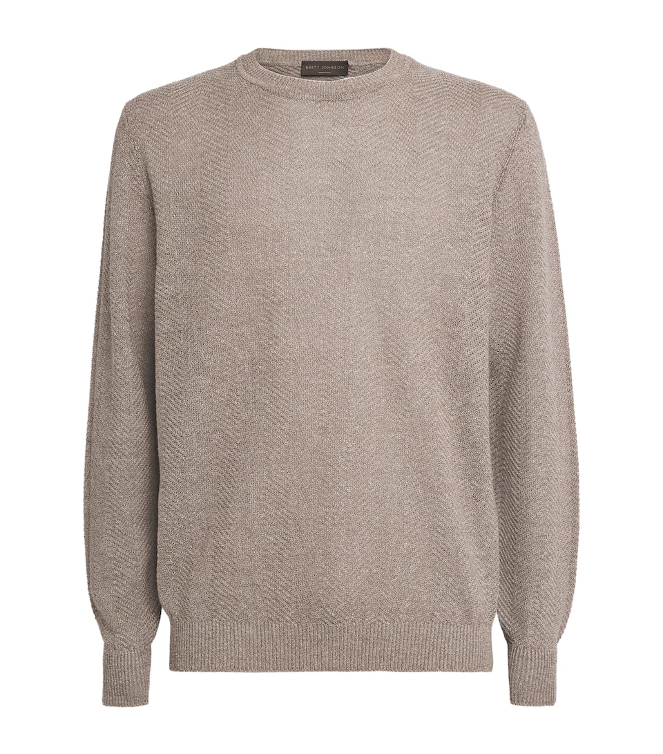 Brett Johnson Mens Linen-Silk Herringbone Sweater Mocha