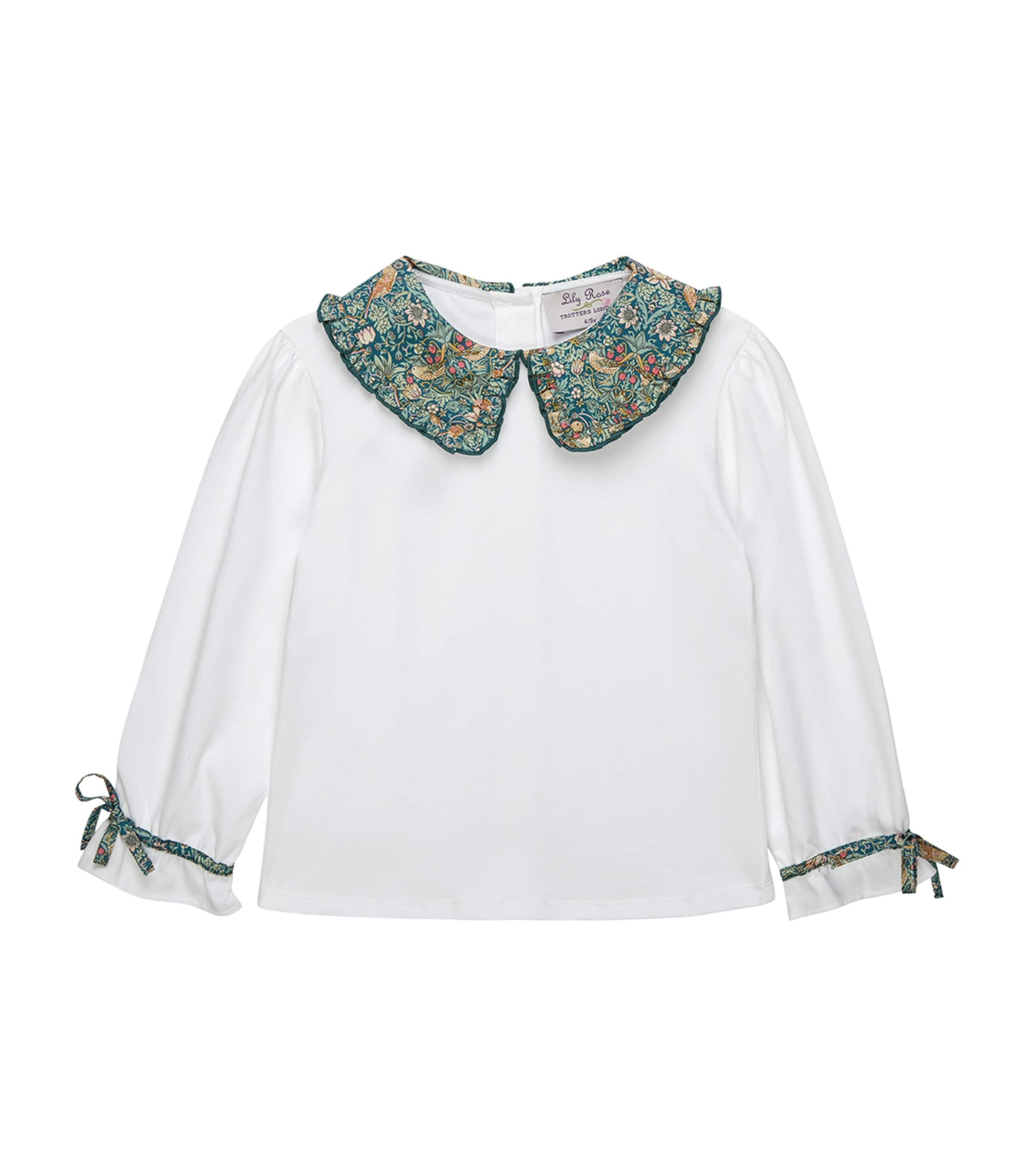 Trotters Strawberry Thief Pie Crust-Collar Top (6-11 Years) White