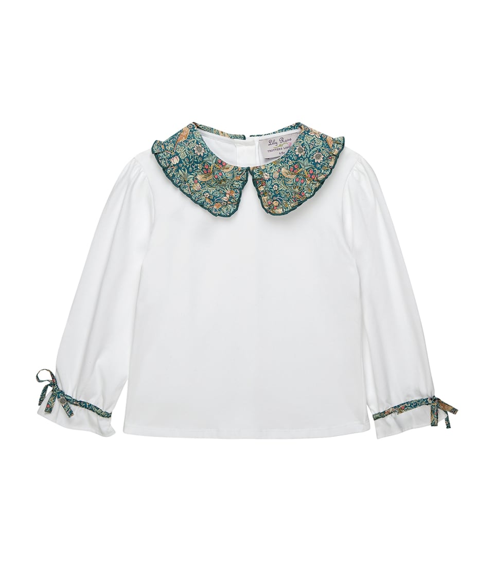 Trotters Strawberry Thief Pie Crust-Collar Top (6-11 Years) White