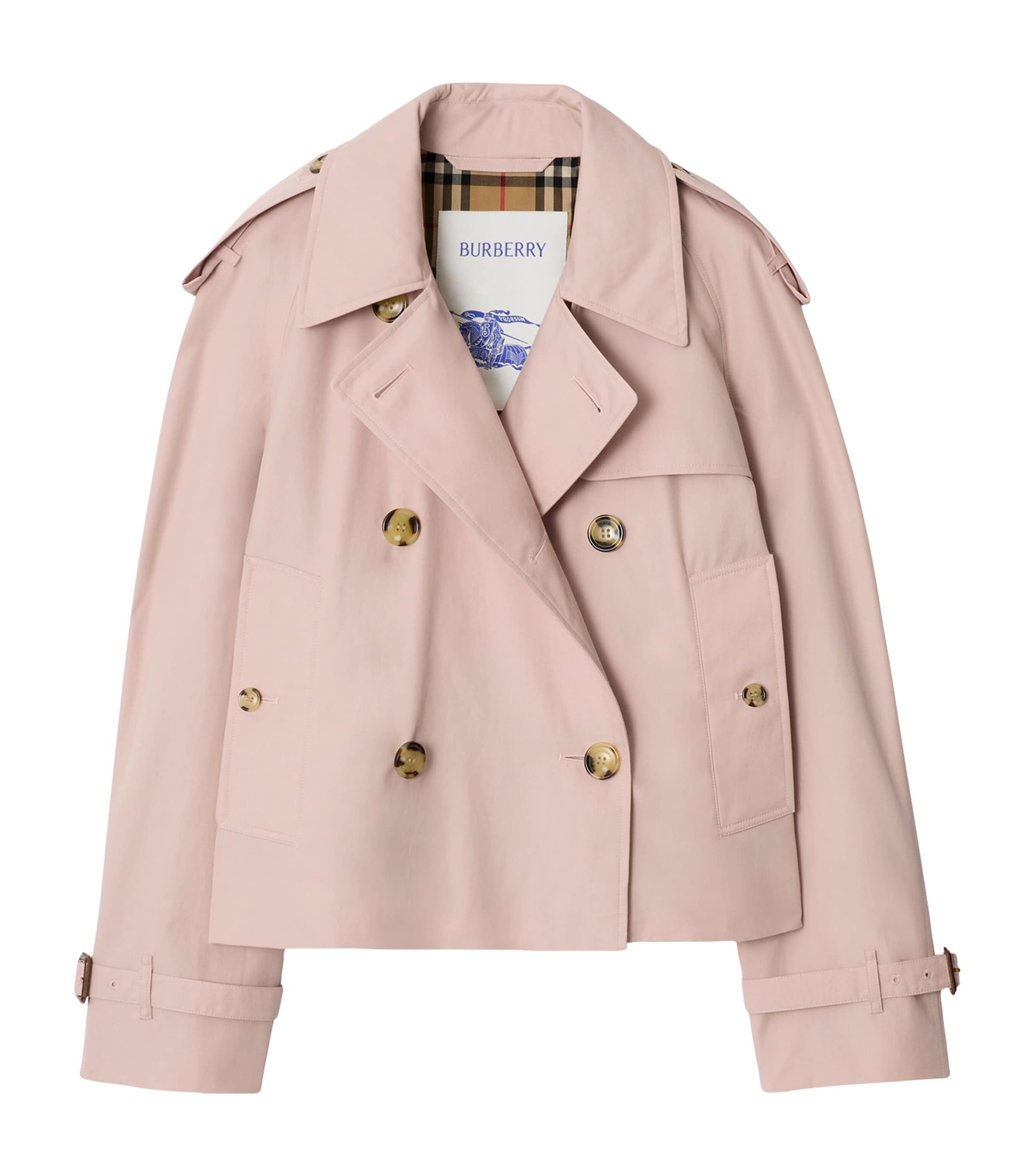 Burberry Womens Cotton Cropped Mayfair Trench Jacket Pale Sugar Pink