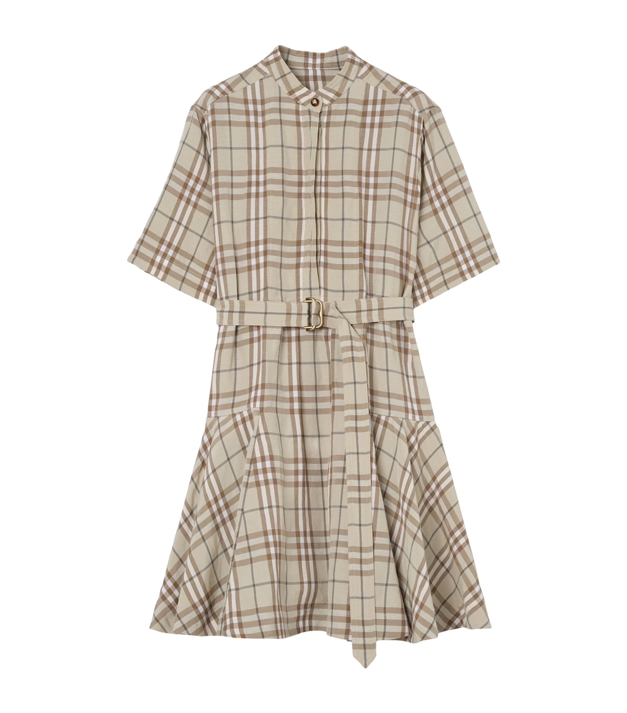 Burberry Womens Belted Check Midi Dress Sesame Beige Ip Chk