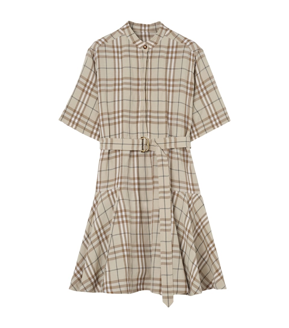 Burberry Womens Belted Check Midi Dress Sesame Beige Ip Chk