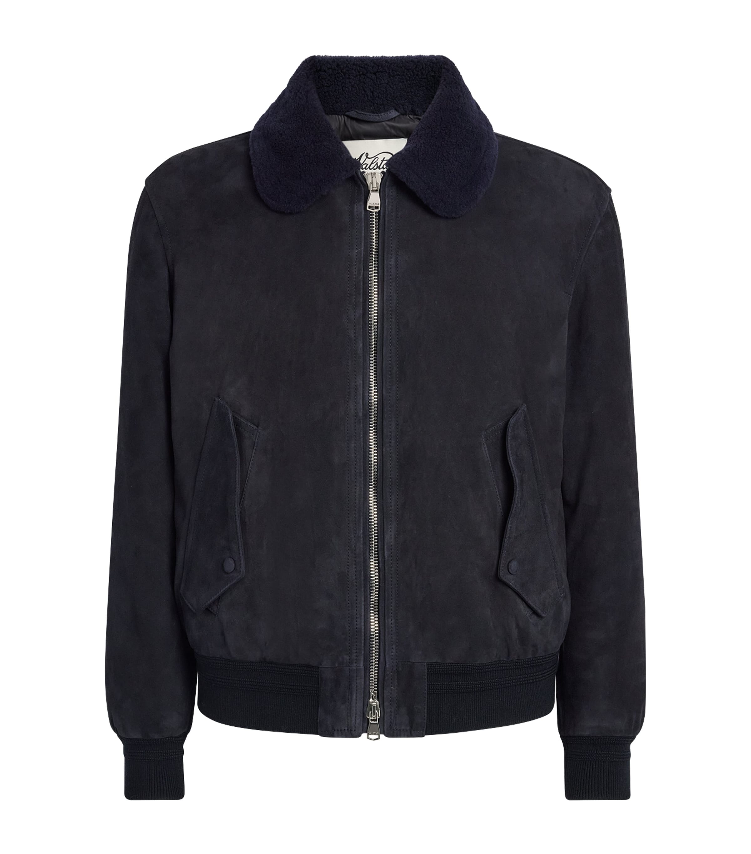 Valstar Mens Suede Down-Padded Aviator Jacket Dark Blue