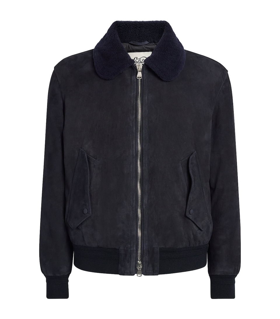 Valstar Mens Suede Down-Padded Aviator Jacket Dark Blue