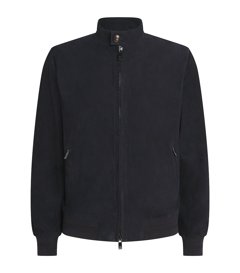 Pal Zileri Mens Suede Bomber Jacket Blue