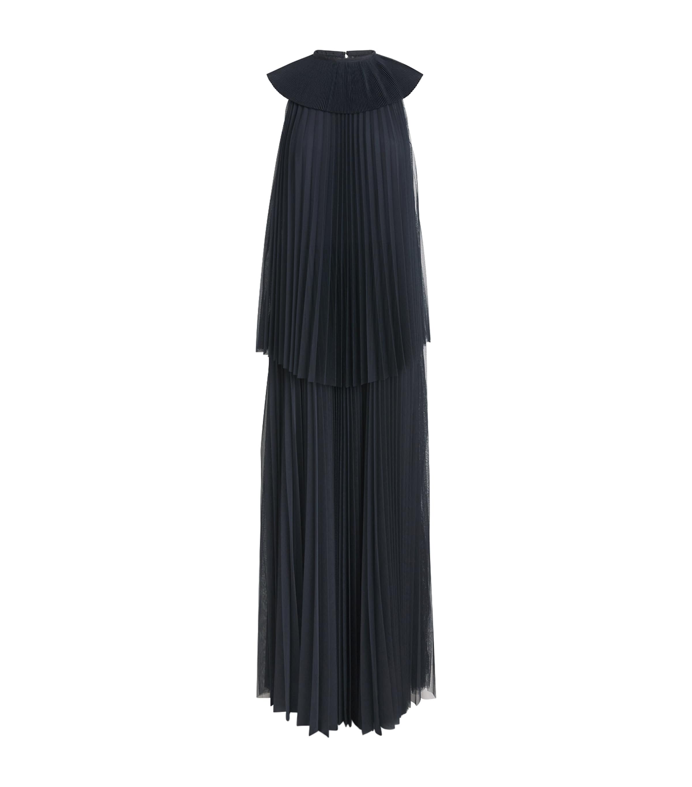 Fabiana Filippi Womens Tulle Pleated Maxi Dress Blu Notte