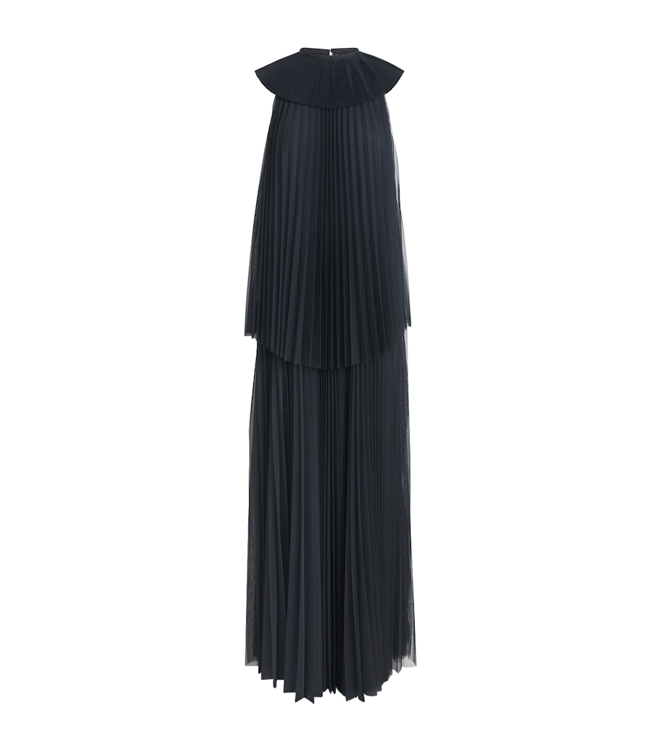 Fabiana Filippi Womens Tulle Pleated Maxi Dress Blu Notte