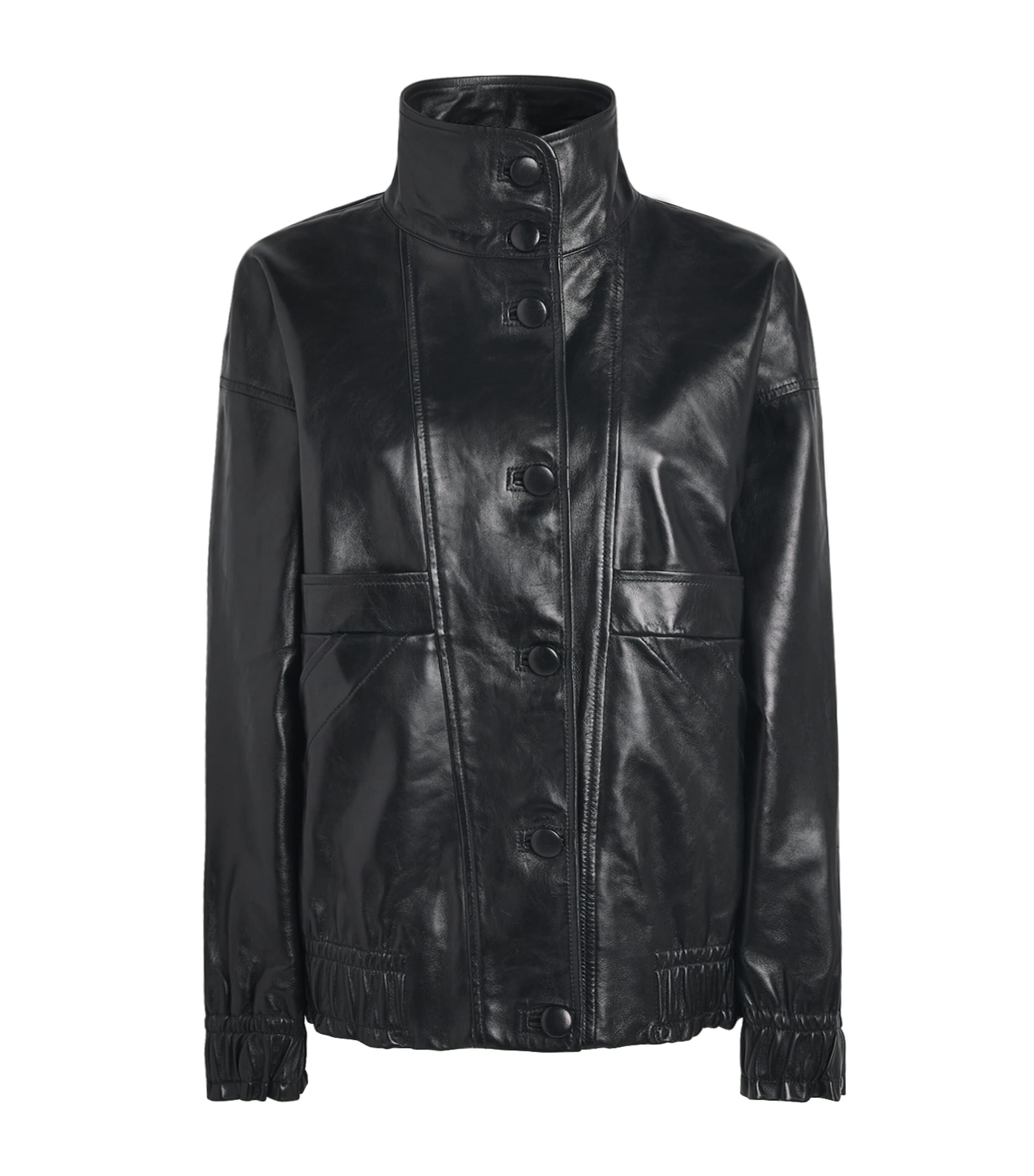 Sandro Paris Womens Oversized Glossy Leather Jacket Black