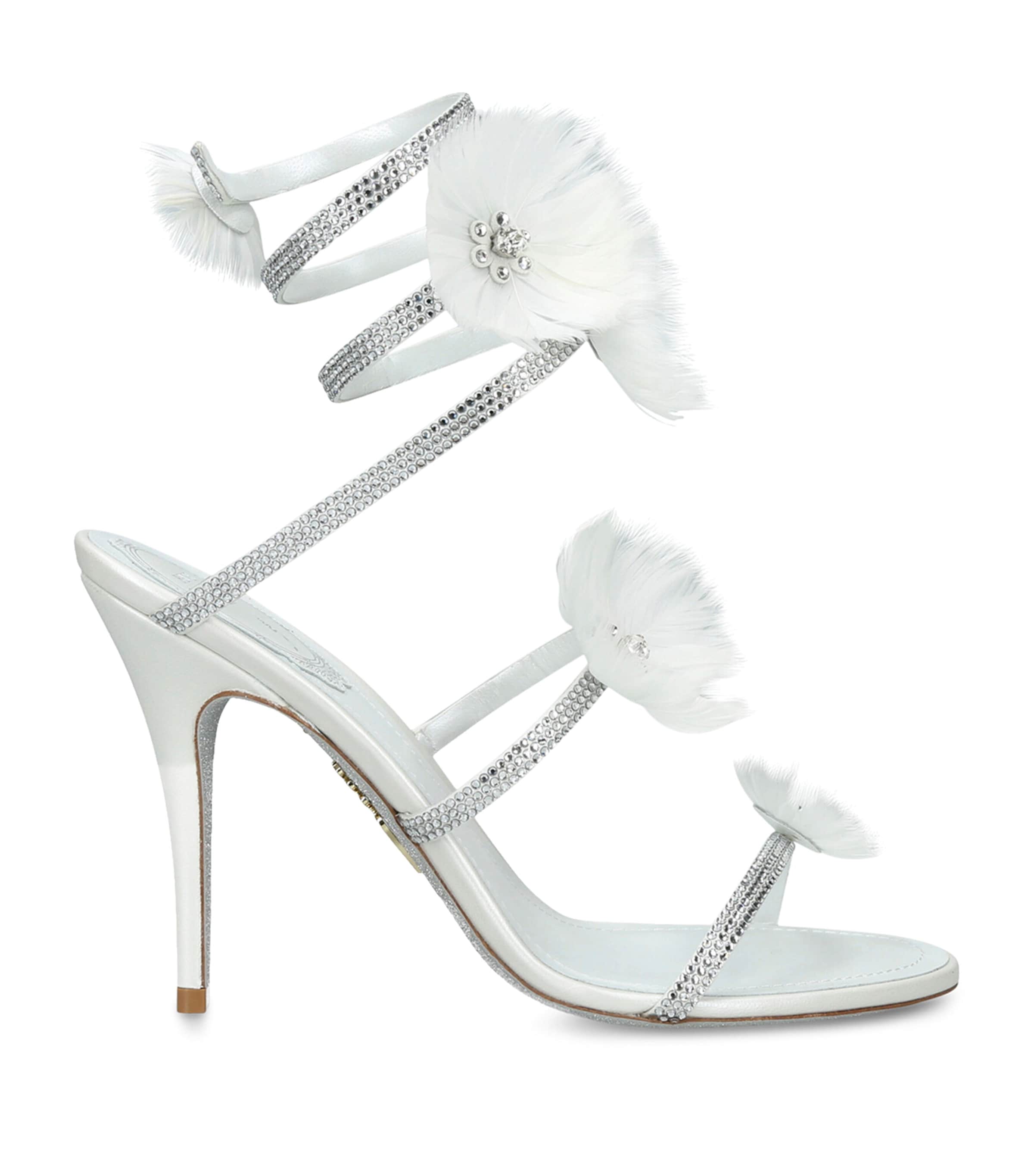 René Caovilla Embellished Flower Wrap Heeled Sandals 105 White