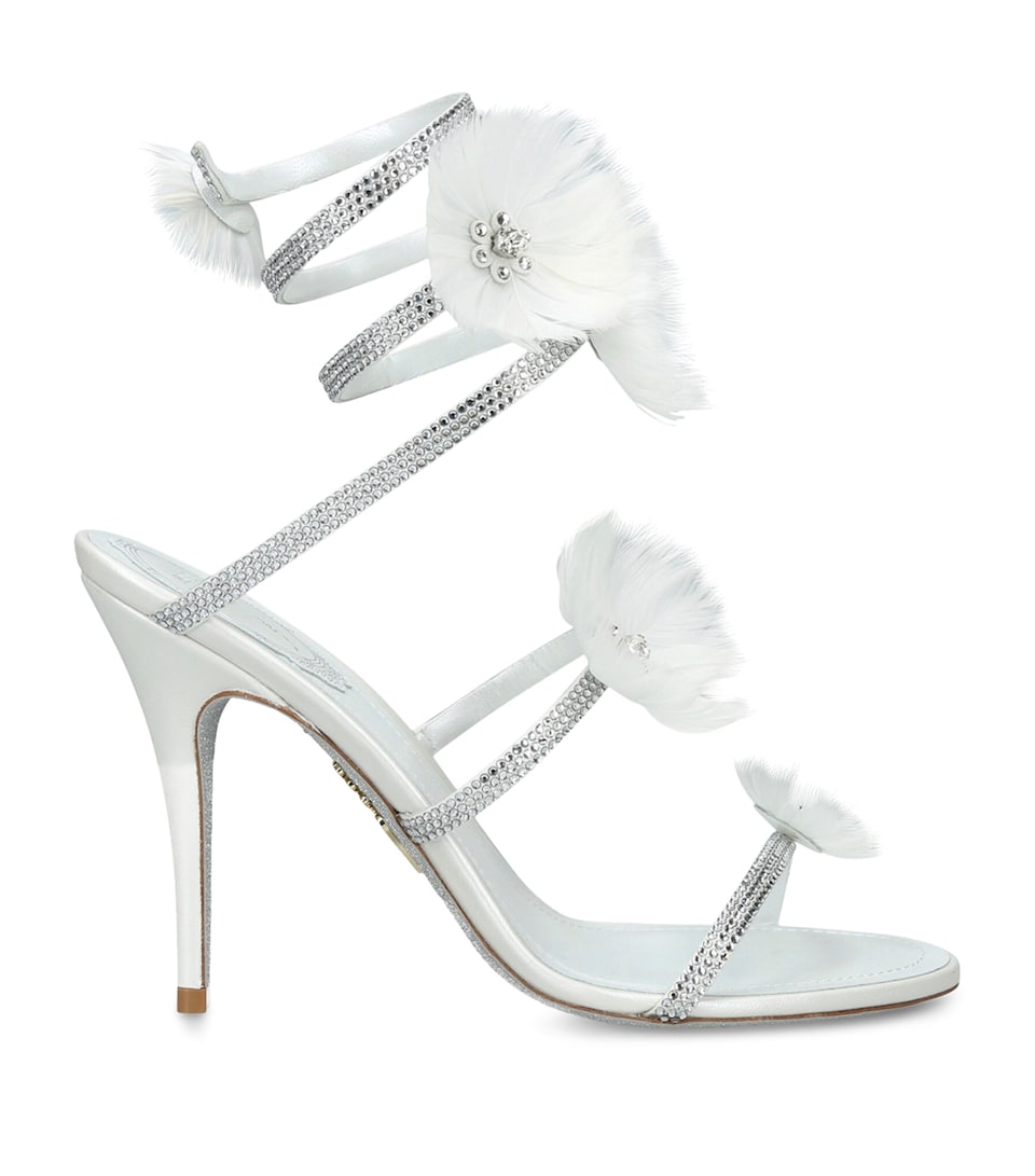 René Caovilla Embellished Flower Wrap Heeled Sandals 105 White