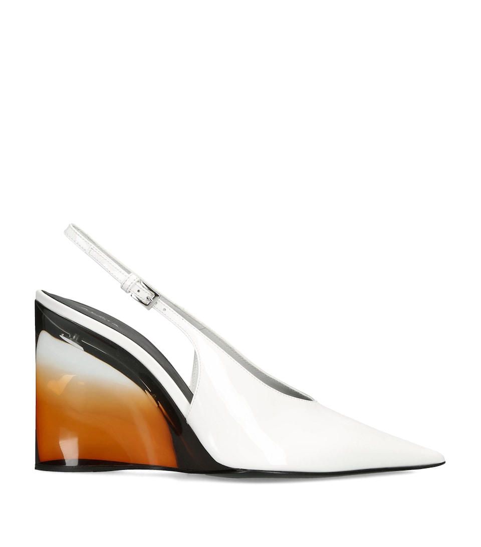 Alaïa Patent Leather Invisible Wedge Slingback Pumps 90 White