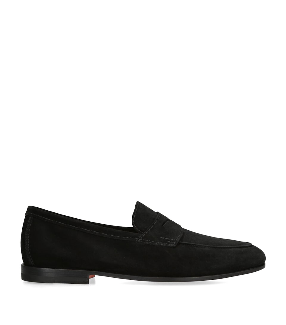 Santoni Suede Carlos Penny Loafers Black