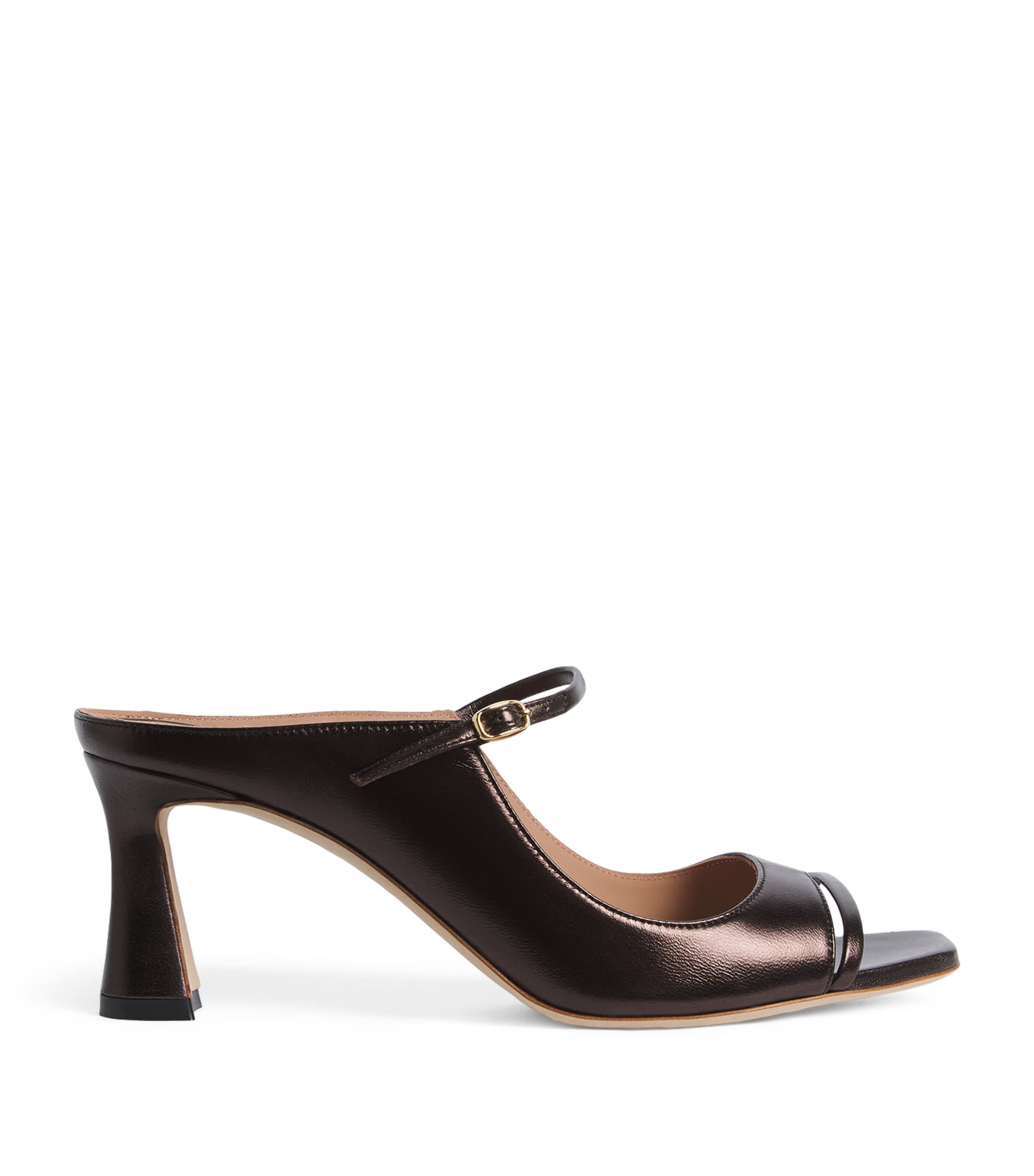 Malone Souliers Metallic Leather Rania Heeled Mules 70 Tobacco
