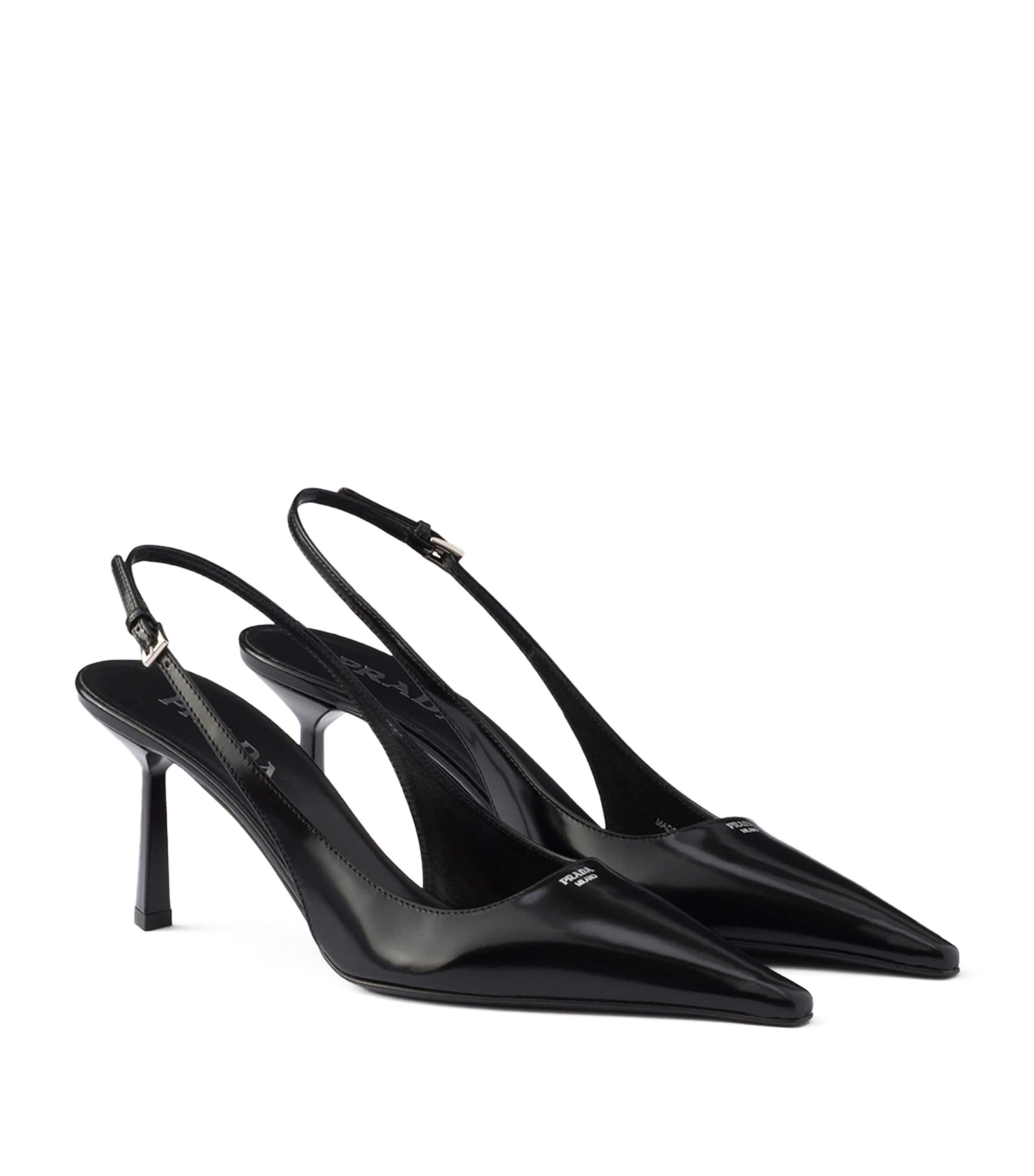 Prada Brushed Leather Slingback Pumps 75 Black