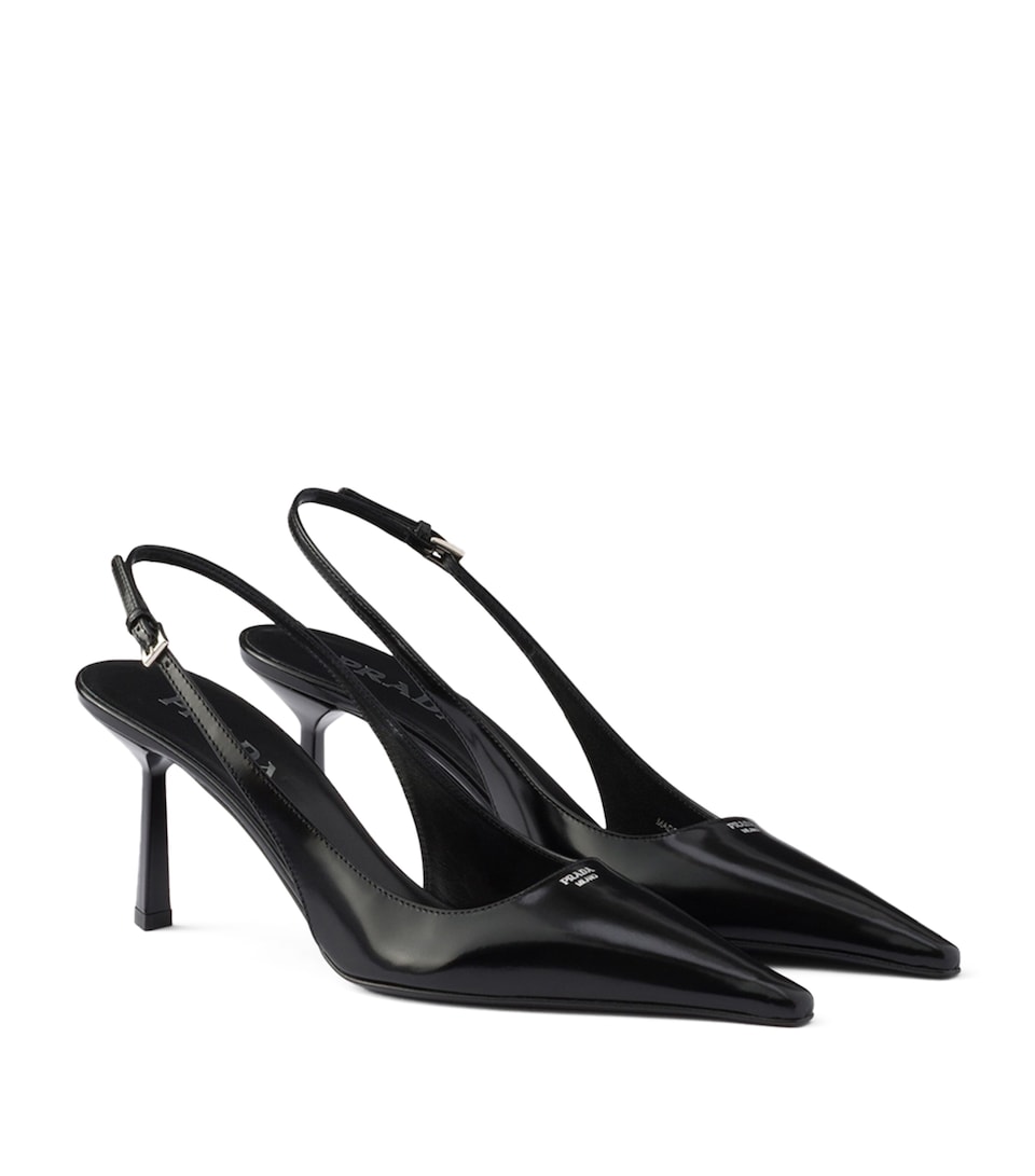 Prada Brushed Leather Slingback Pumps 75 Black
