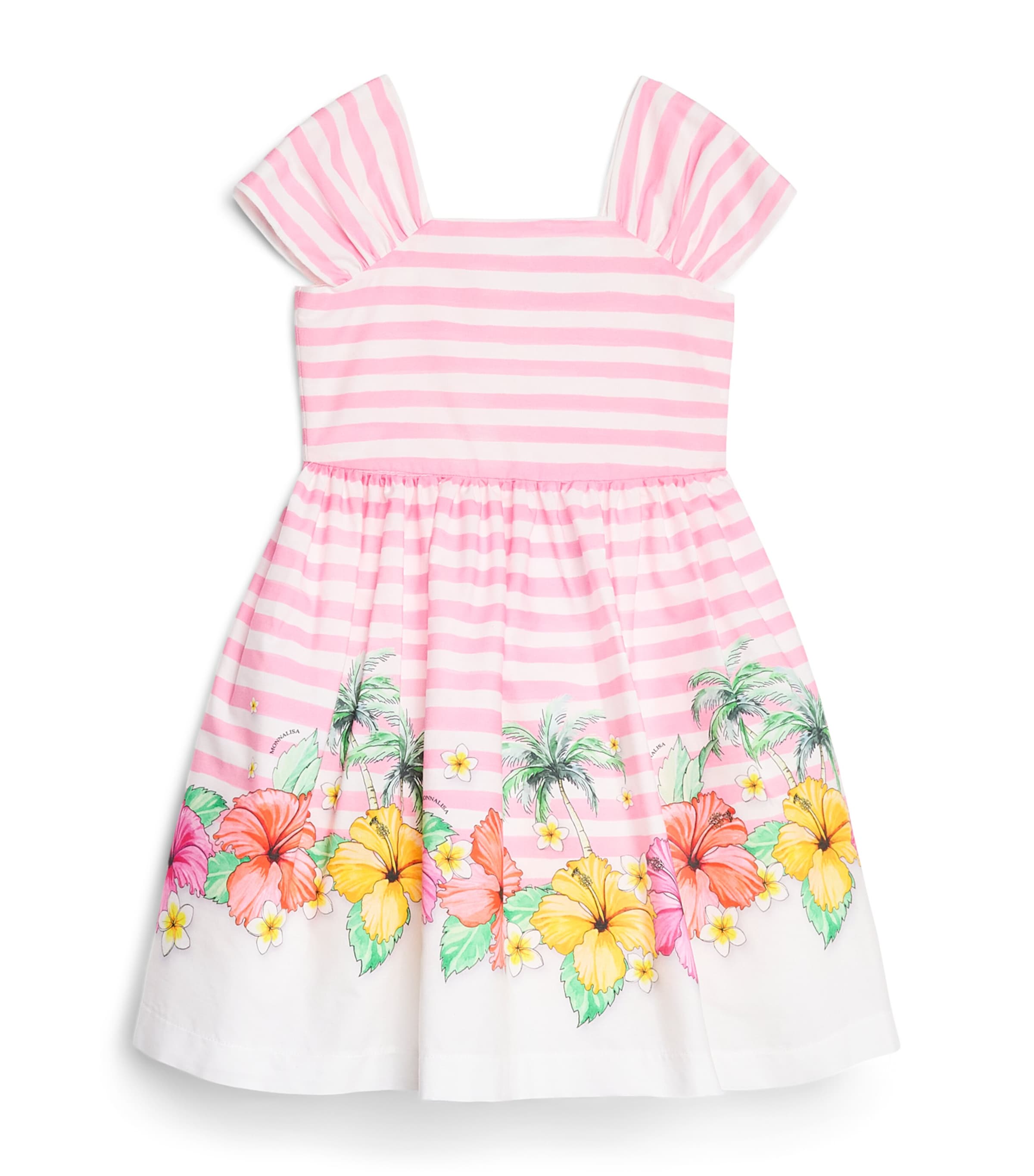 Monnalisa Cotton Poplin Hibiscus Dress (2-12 Years) Bianco+fuxia