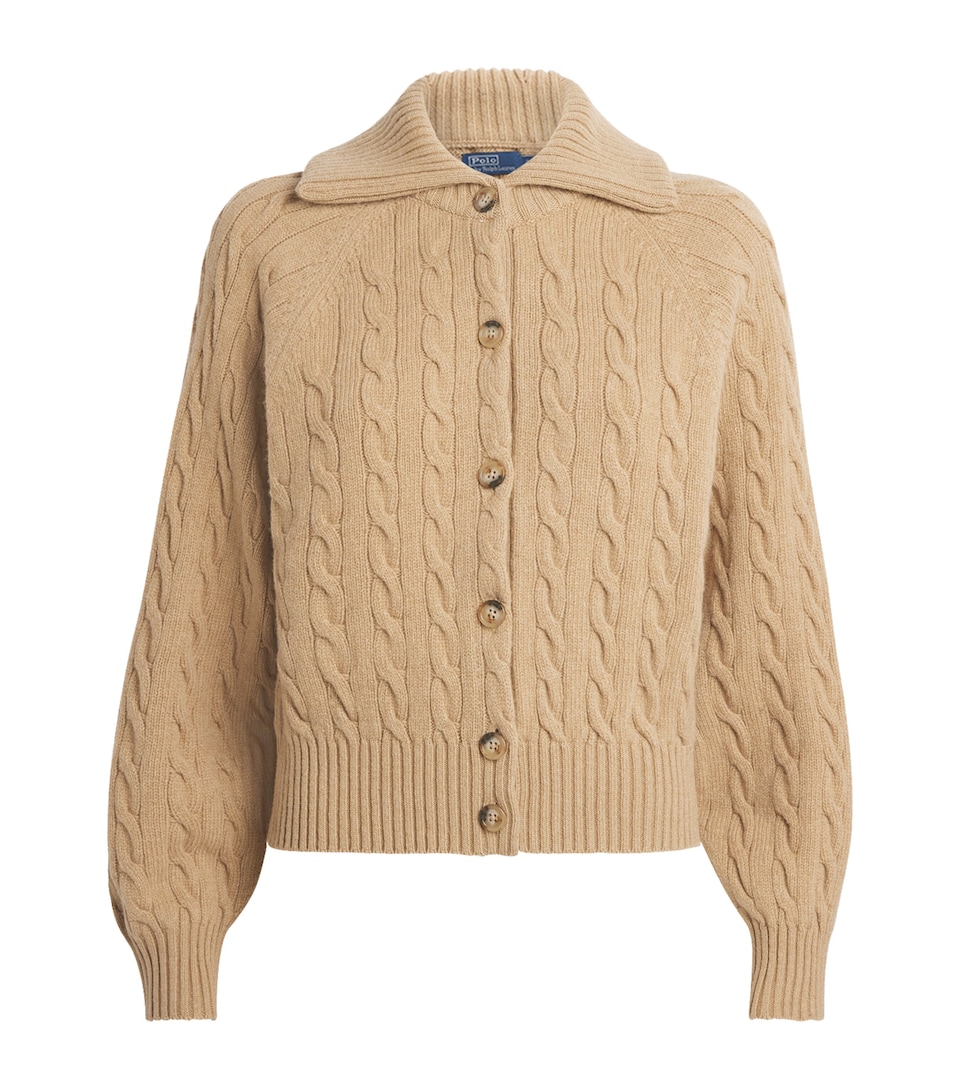Polo Ralph Lauren Womens Wool-Cashmere Cable-Knit Cardigan Cllection Camel Mlng