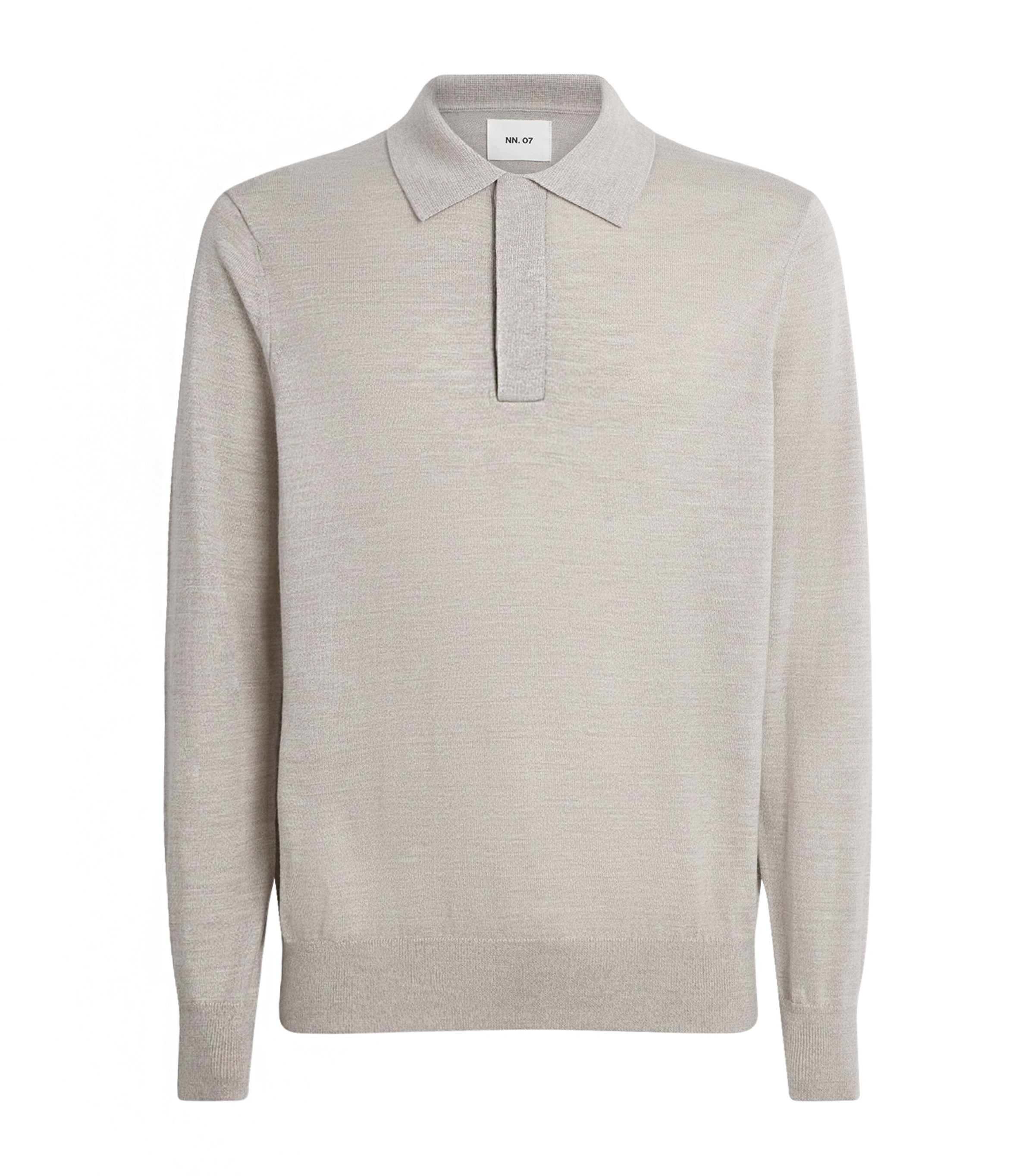 NN.07 Mens Merino Wool Emerson Polo Sweater White Pepper