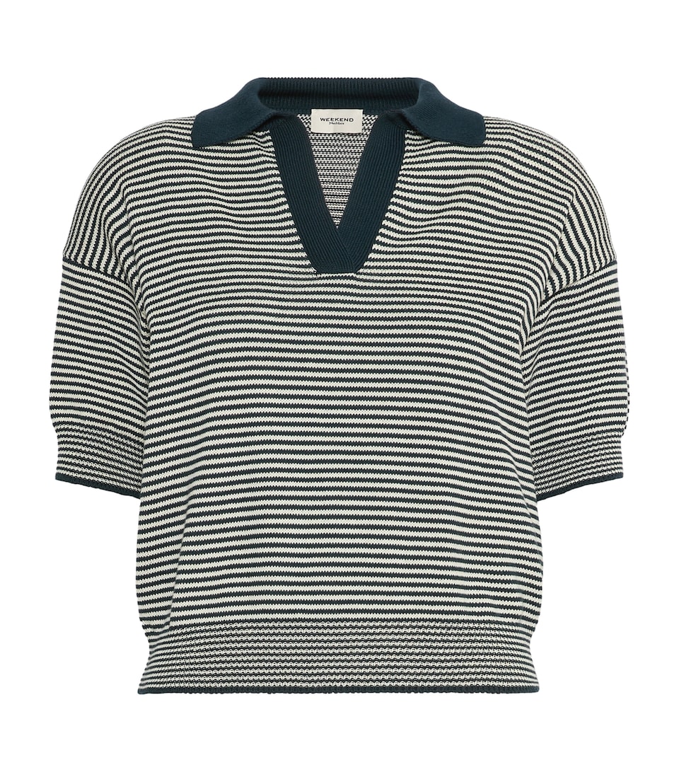 Weekend Max Mara Womens Cotton Stripe Short-Sleeve Sweater Navy