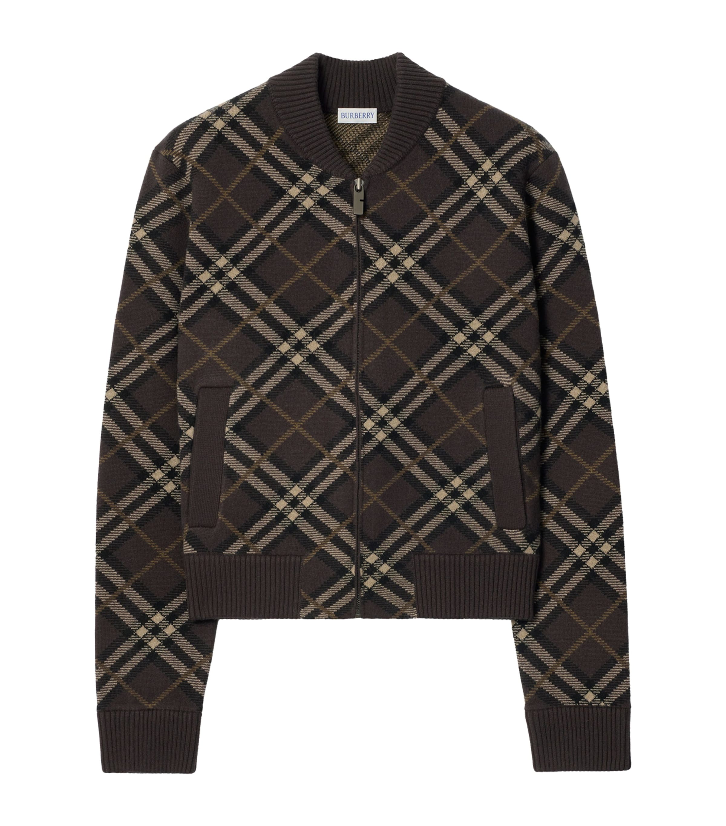 Wool-Blend Check Bomber Jacket