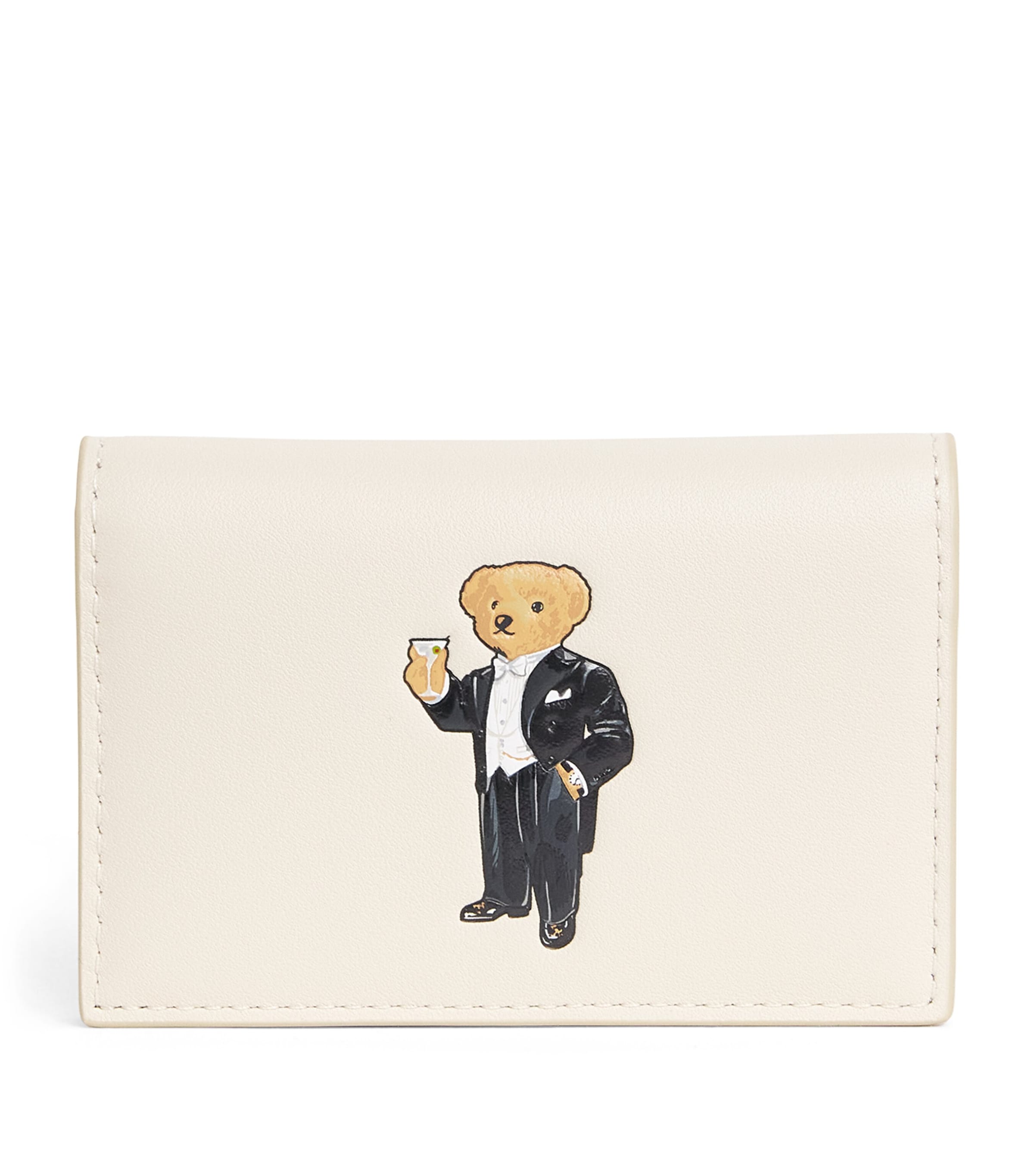 Polo Ralph Lauren Leather Polo Bear Folded Card Holder Ivory