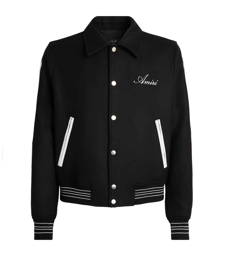 AMIRI Mens Wool Bones Varsity Jacket Black/white