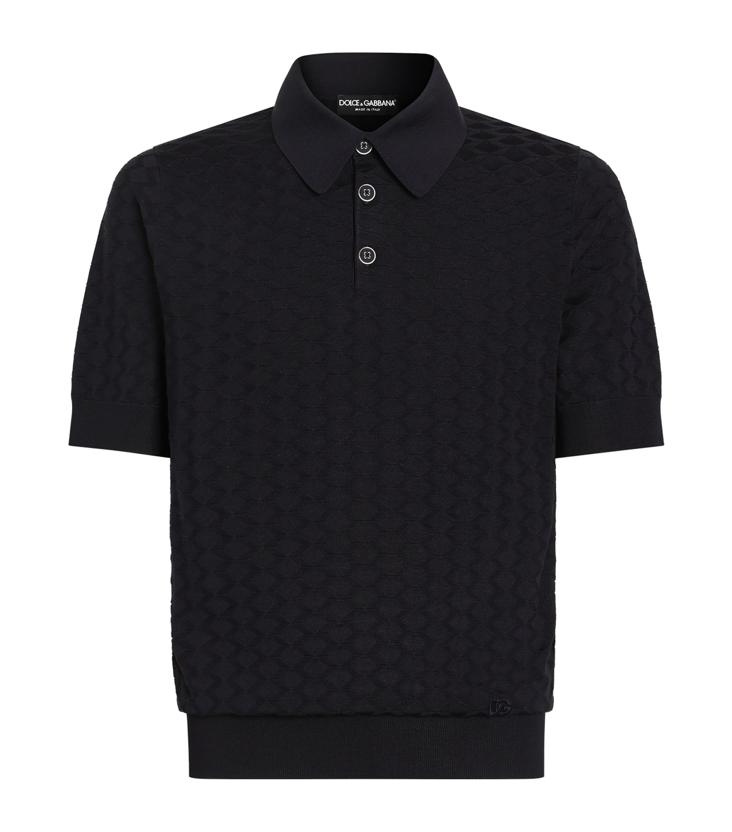 Dolce&Gabbana Mens Silk Jacquard Polo Shirt Very Dark Blue