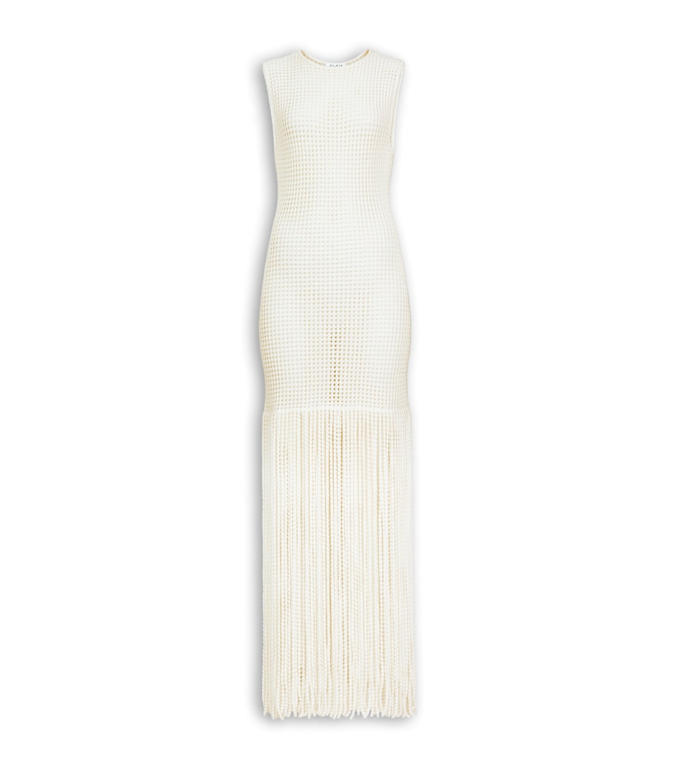 Alaïa Womens Fringed Midi Dress Blanc Naturel