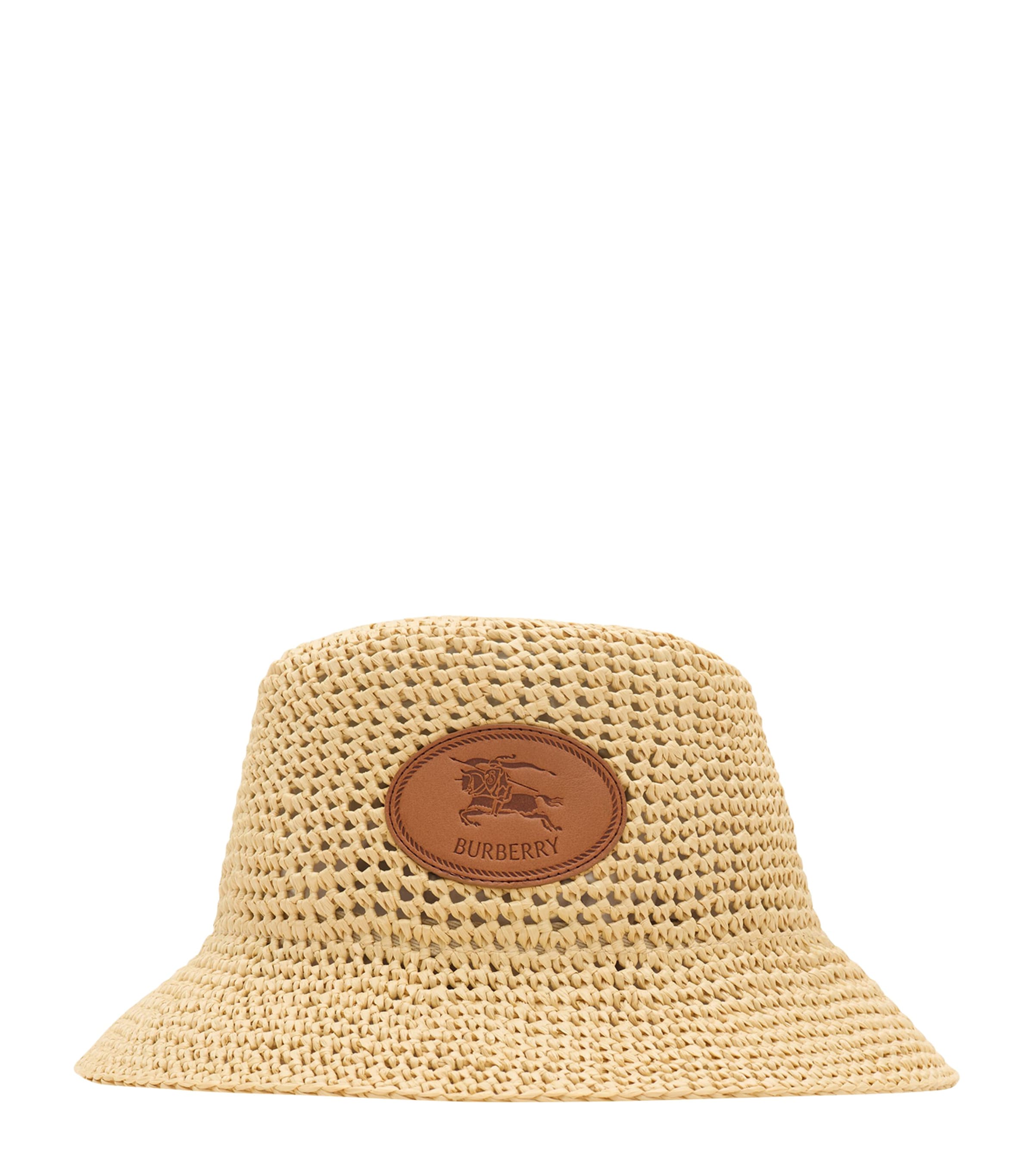 Burberry Raffia-Effect Knight Stamp Bucket Hat Natural