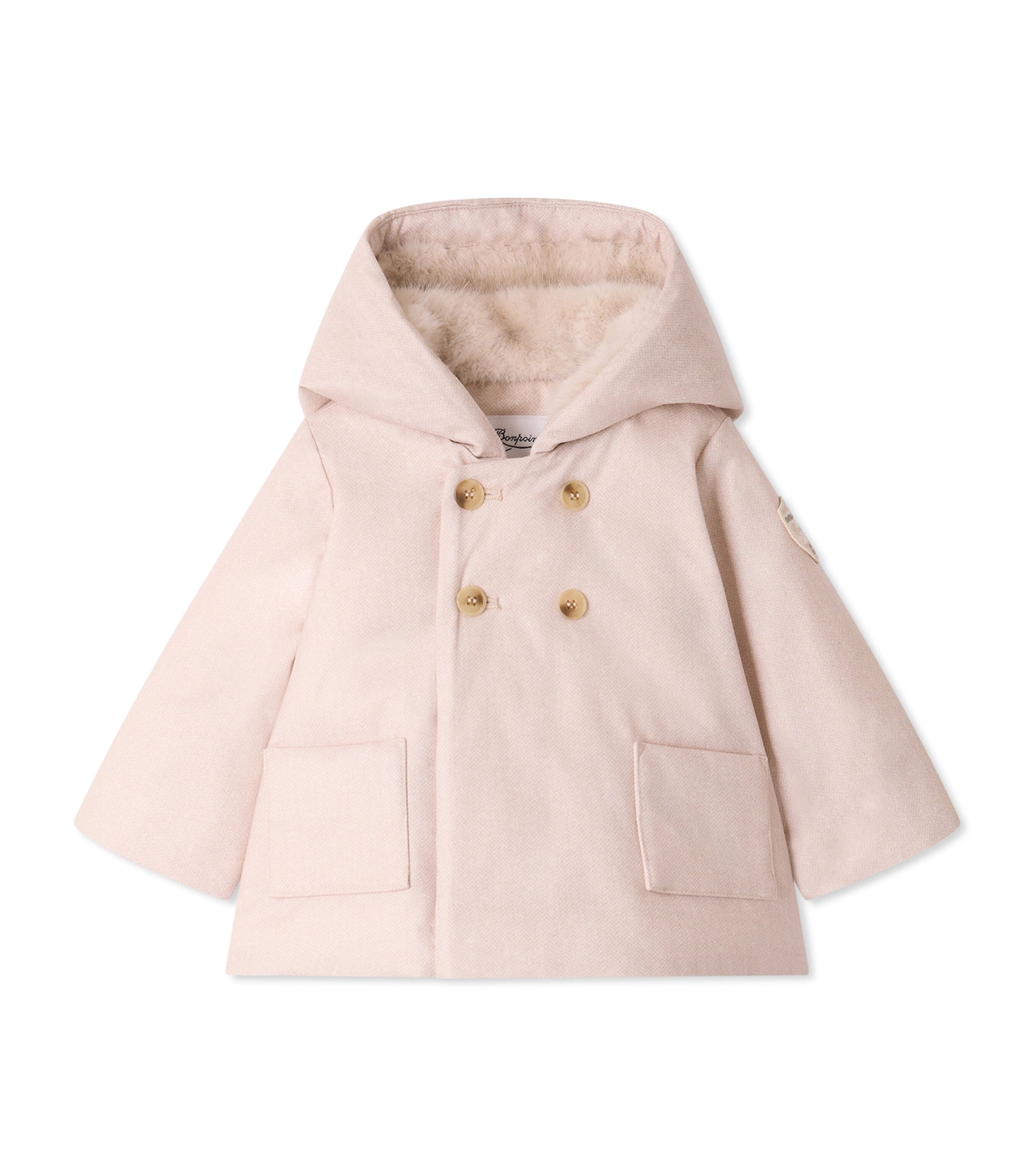 Bonpoint Faux Fur-Lined Hooded Coat (6-18 Months) Beige Chine