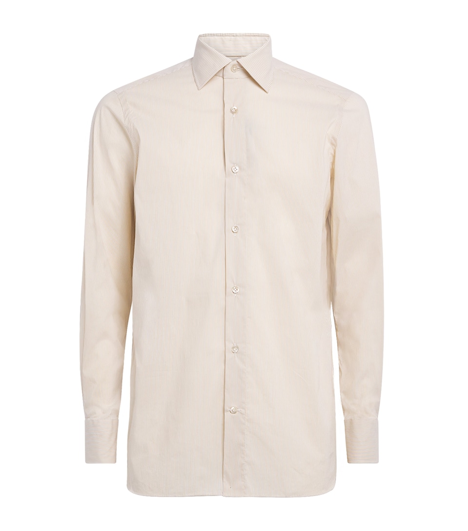 100HANDS Mens Cotton-Silk-Wool Stripe Shirt Camel Stripe