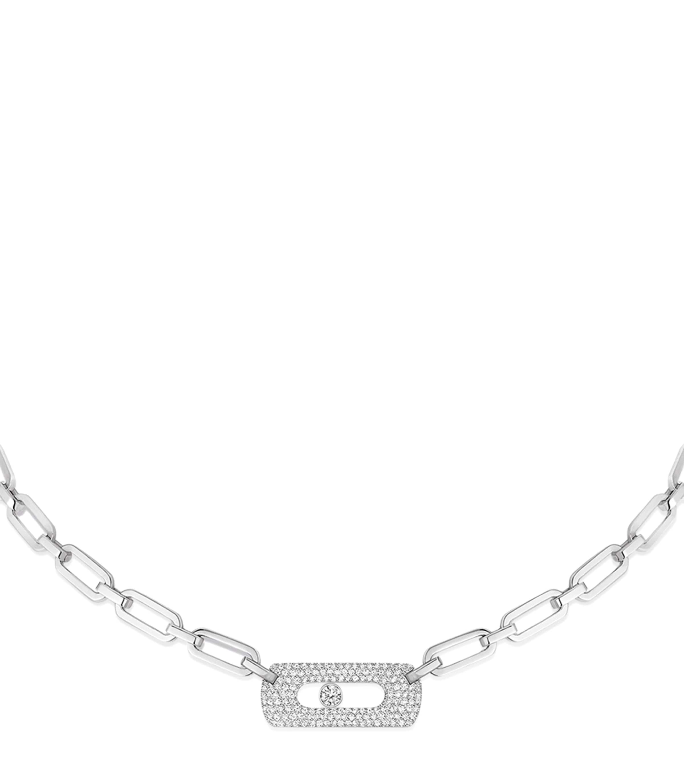 White Gold and Diamond Move Link Necklace